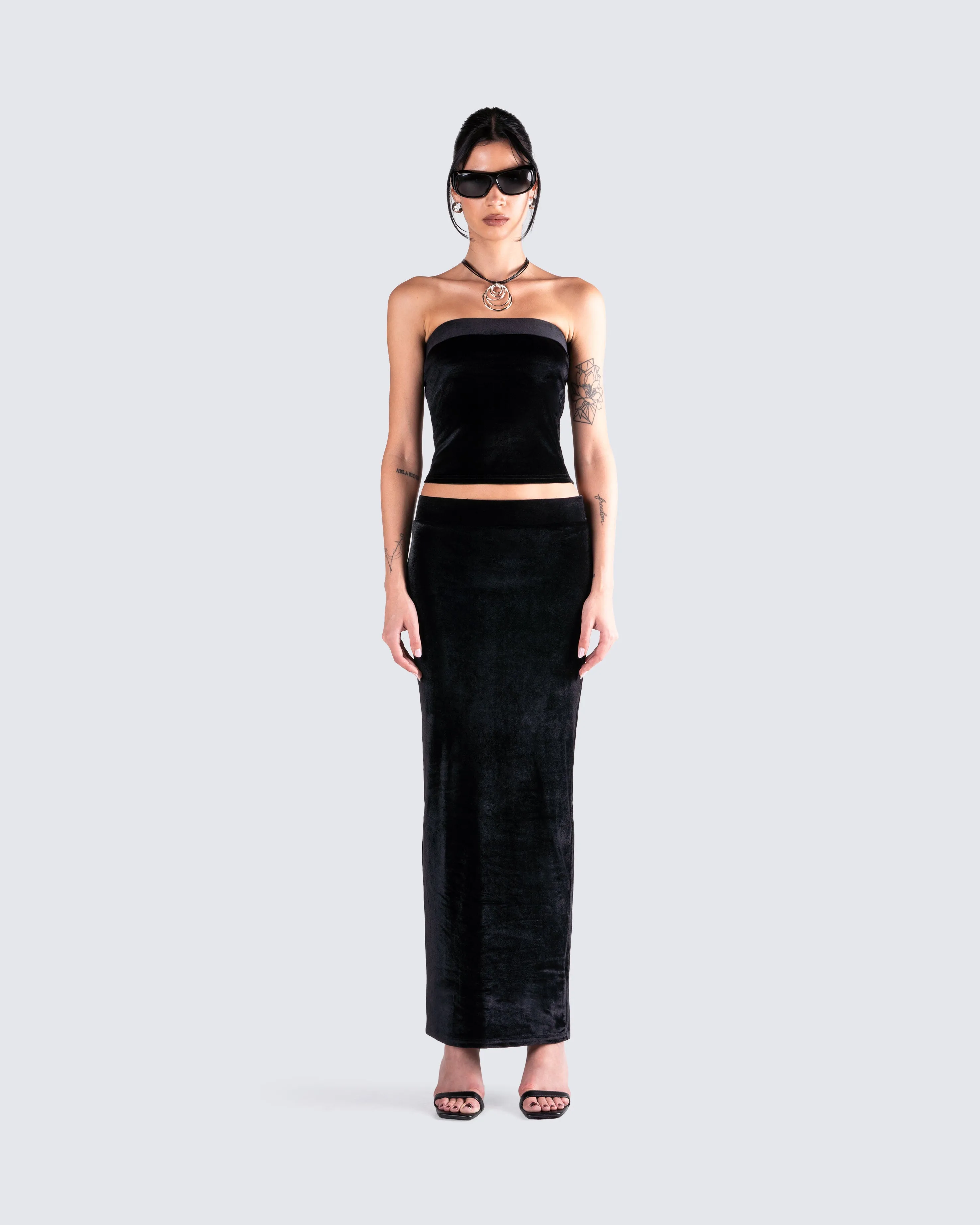 Ayla Black Velvet Maxi Skirt