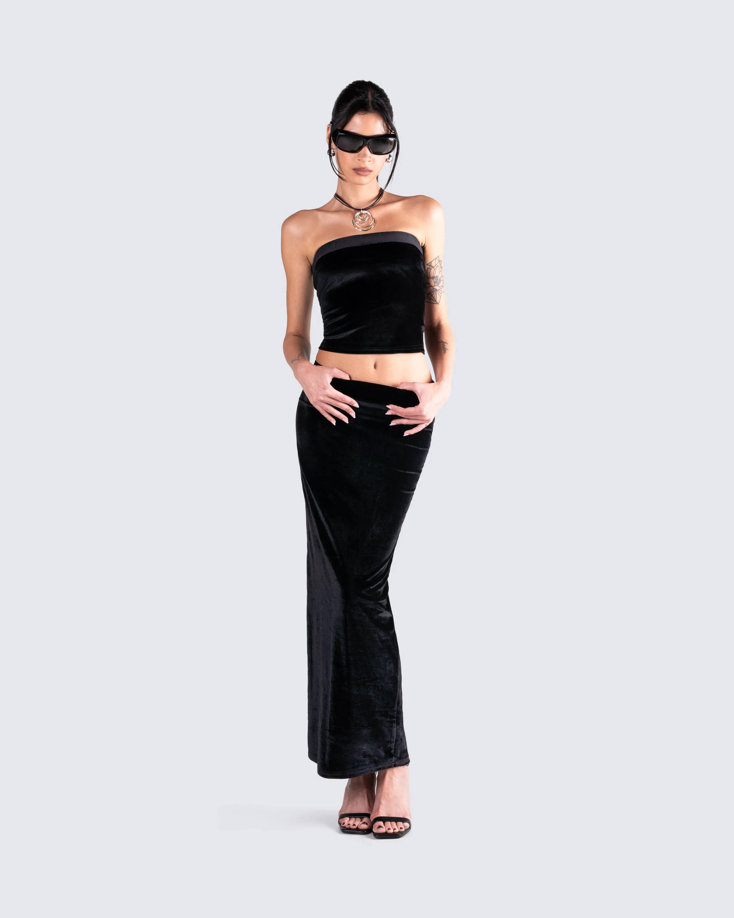 Ayla Black Velvet Maxi Skirt