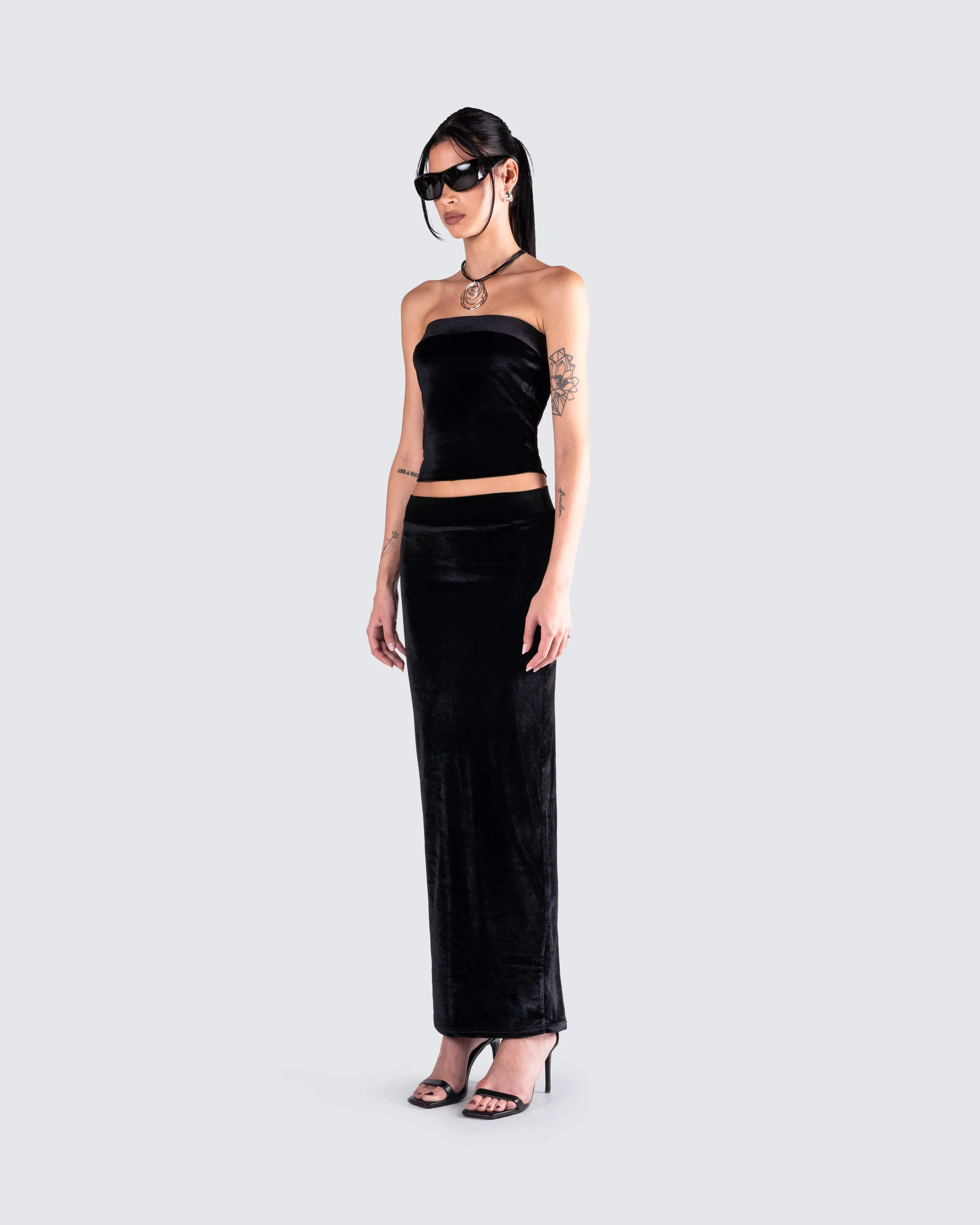 Ayla Black Velvet Maxi Skirt