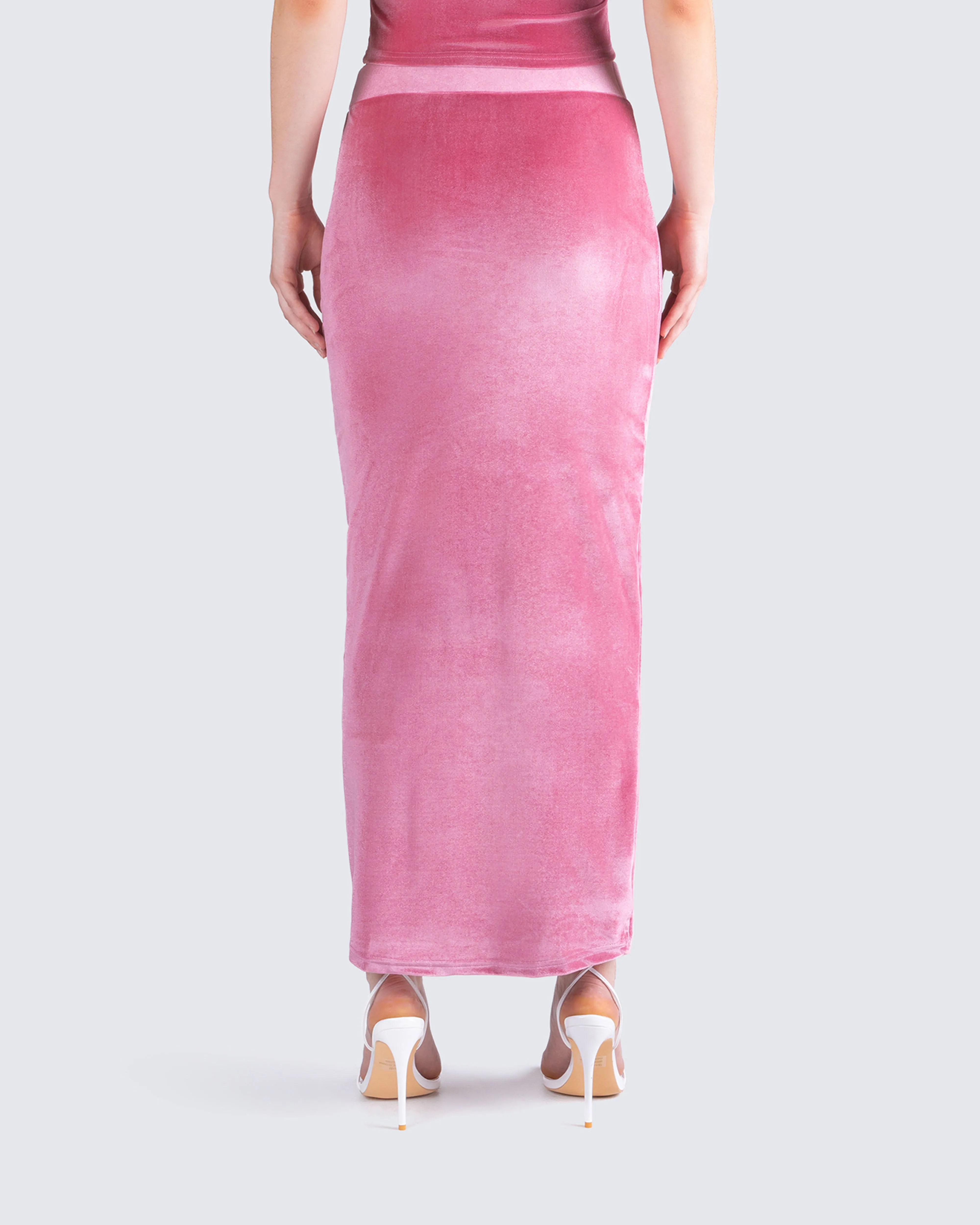 Ayla Pink Velvet Maxi Skirt