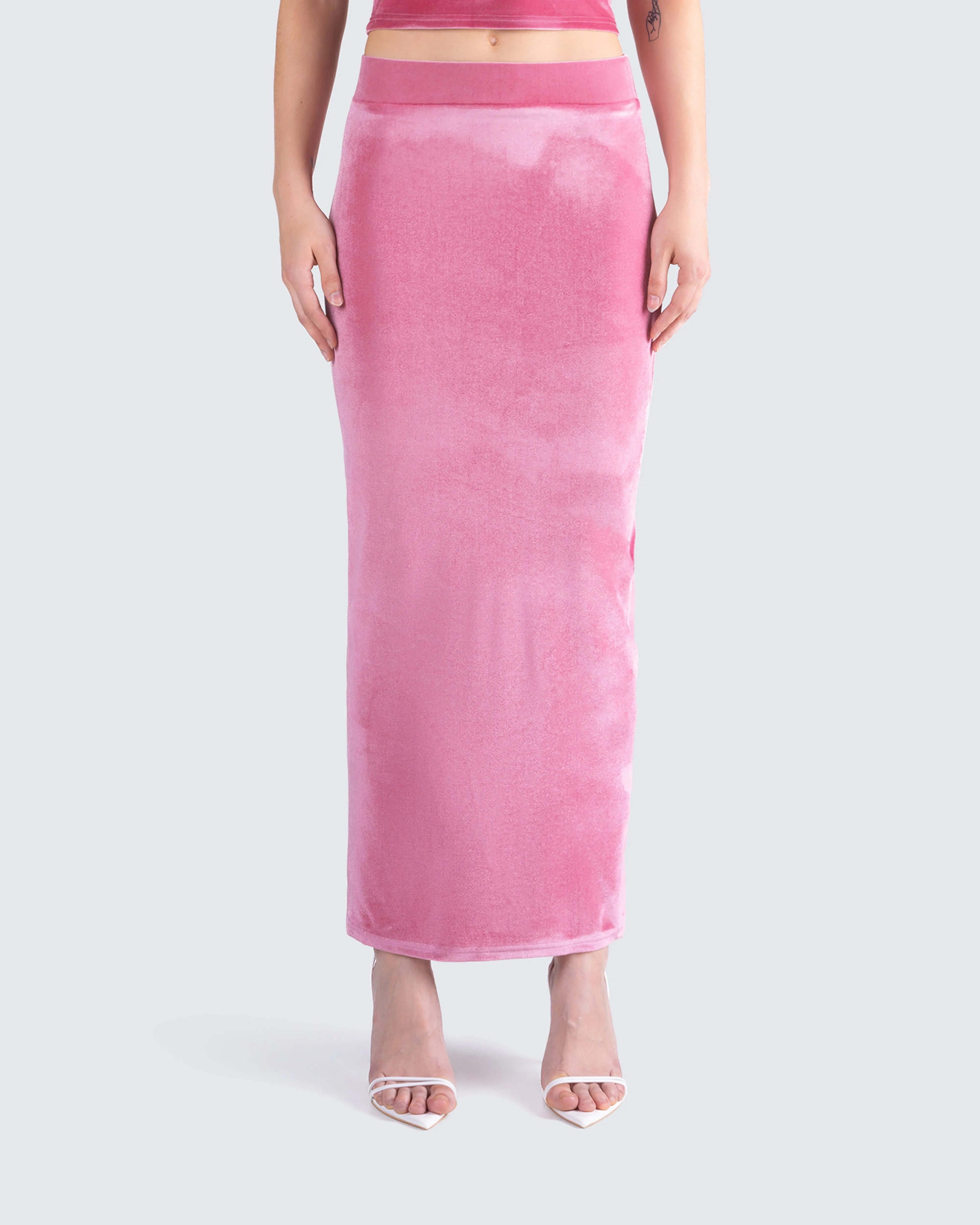 Ayla Pink Velvet Maxi Skirt