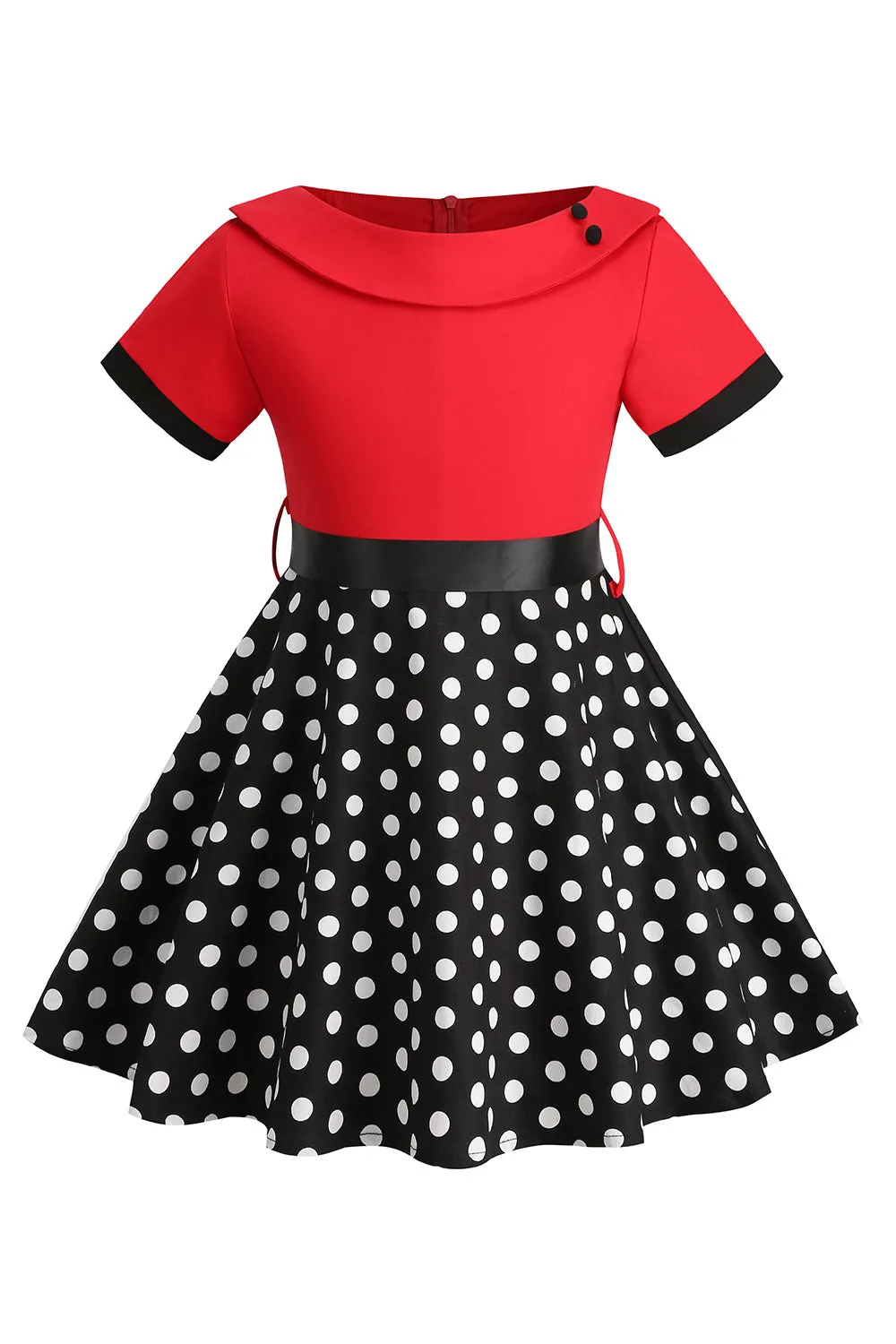 Bateau Neck Polka Dots White Vintage Girl Dresses