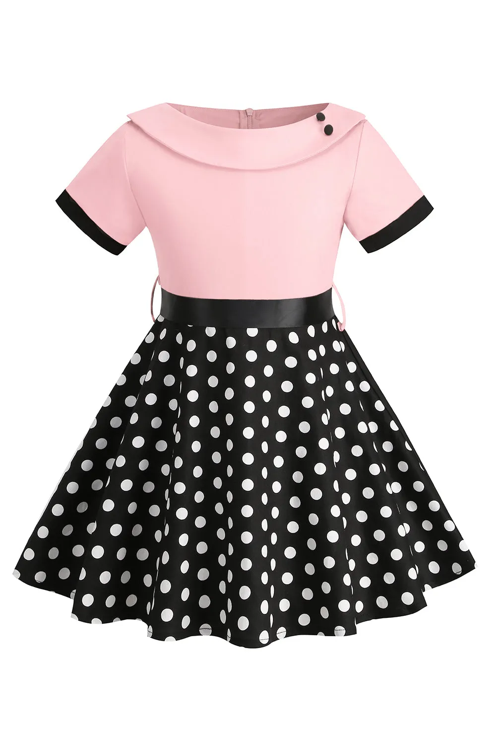 Bateau Neck Polka Dots White Vintage Girl Dresses