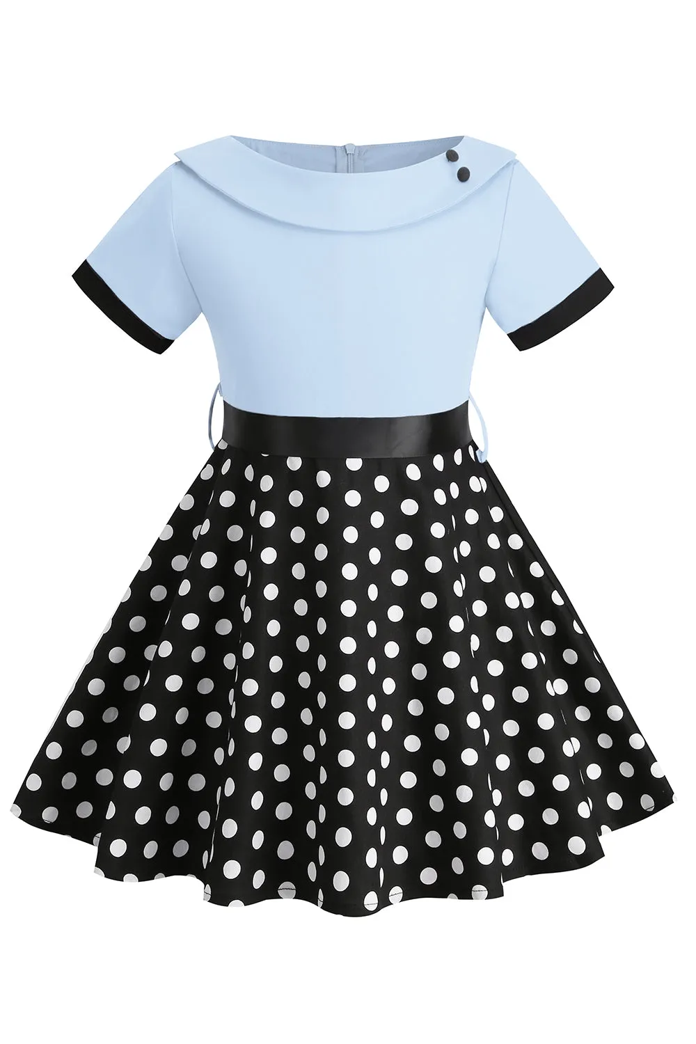 Bateau Neck Polka Dots White Vintage Girl Dresses