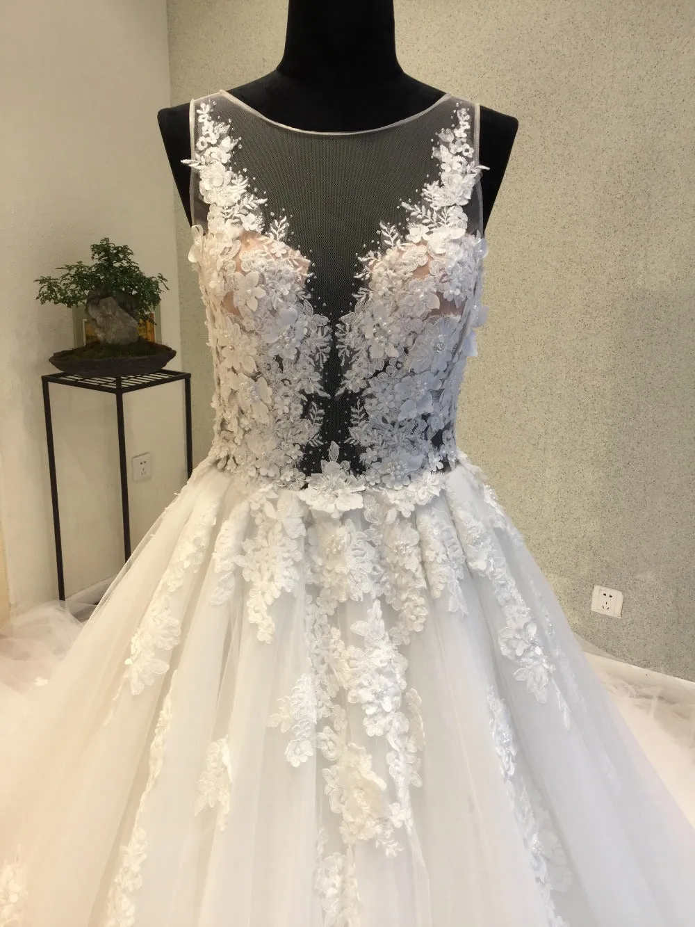 Beautiful Unique Sexy Tulle Applique Gorgeous Bridal Long Wedding Dress, WG1202