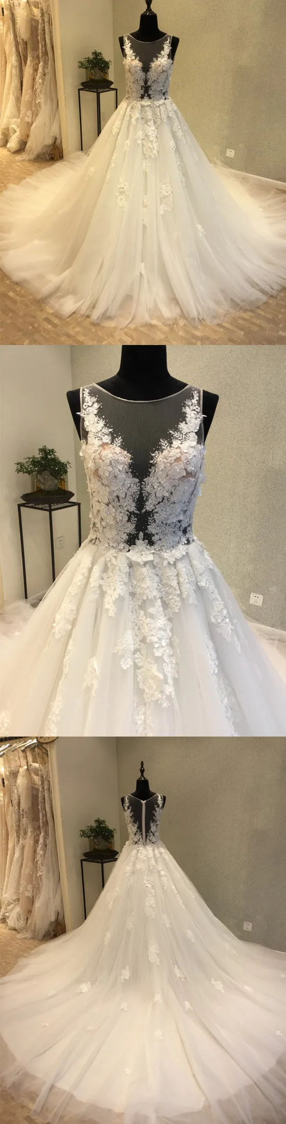 Beautiful Unique Sexy Tulle Applique Gorgeous Bridal Long Wedding Dress, WG1202