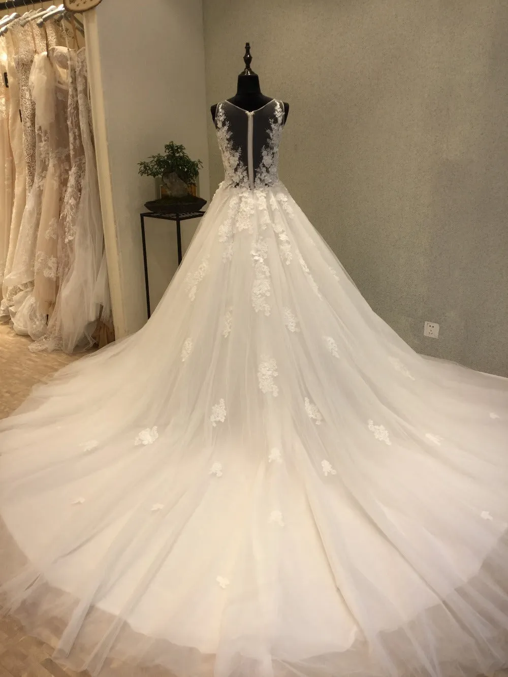 Beautiful Unique Sexy Tulle Applique Gorgeous Bridal Long Wedding Dress, WG1202