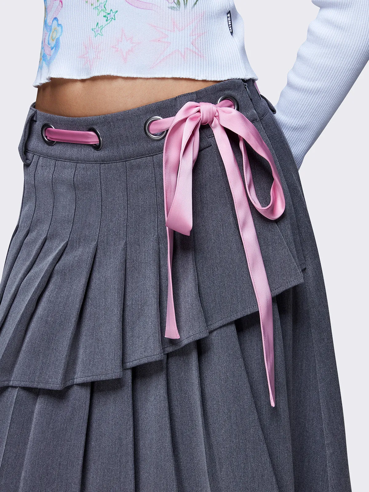 Bella Grey Pleated Asymmetrical Skirt