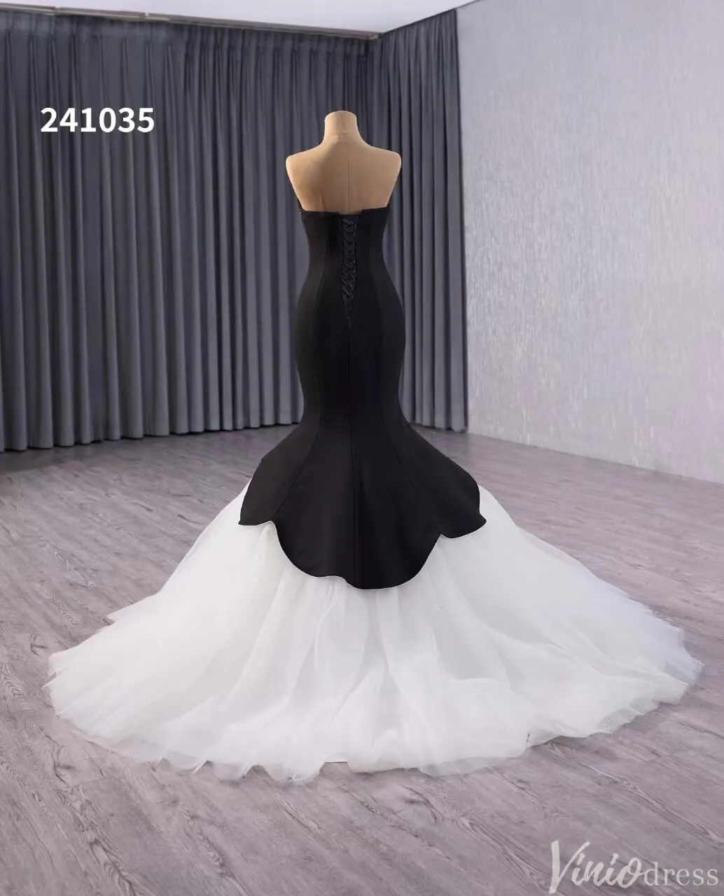 Black and White Mermaid Wedding Gown Strapless Sweetheart Neck Pageant Dress 241035