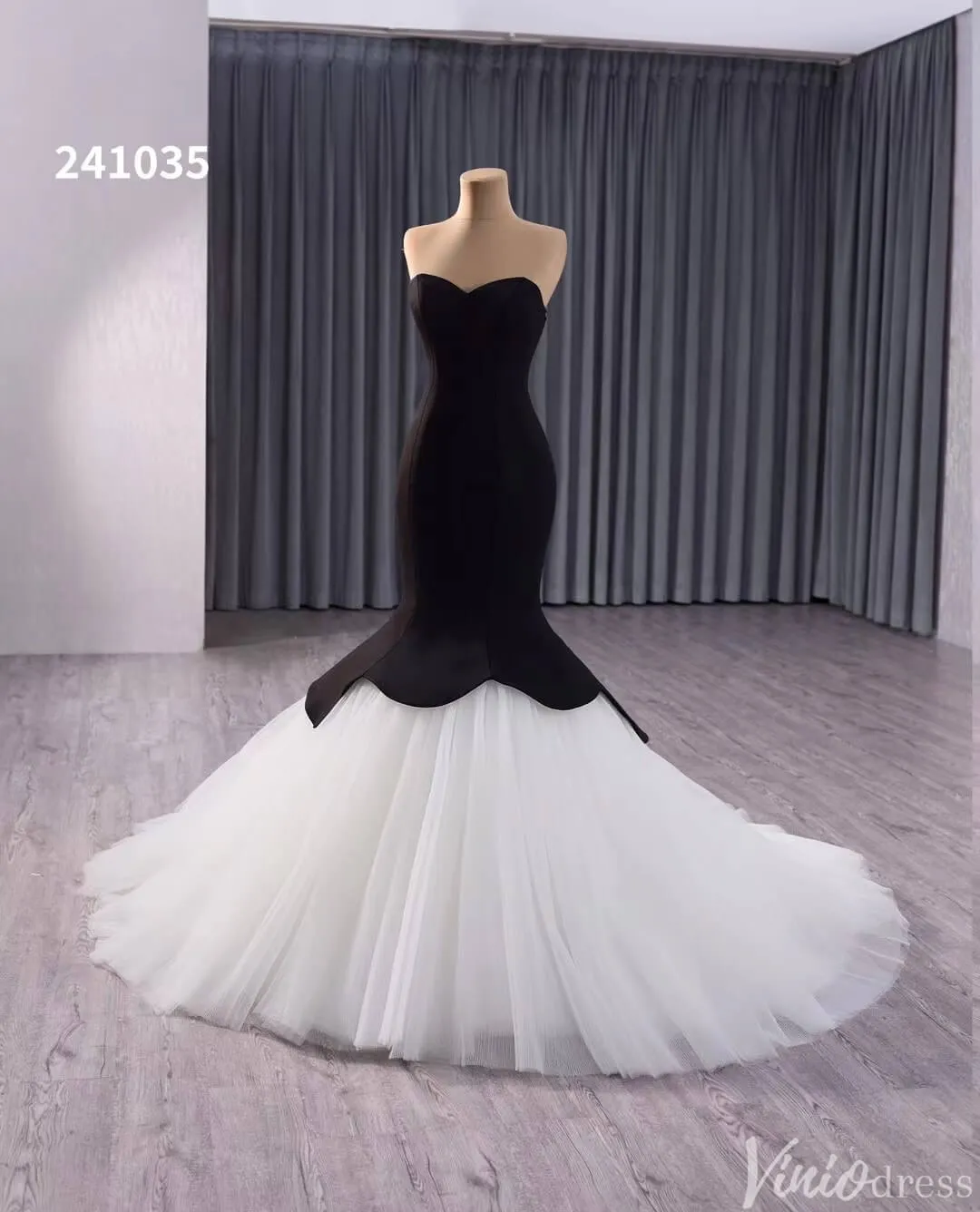 Black and White Mermaid Wedding Gown Strapless Sweetheart Neck Pageant Dress 241035