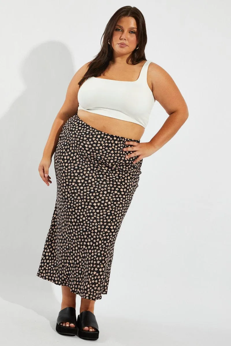 Black Ditsy Maxi Slip Skirt