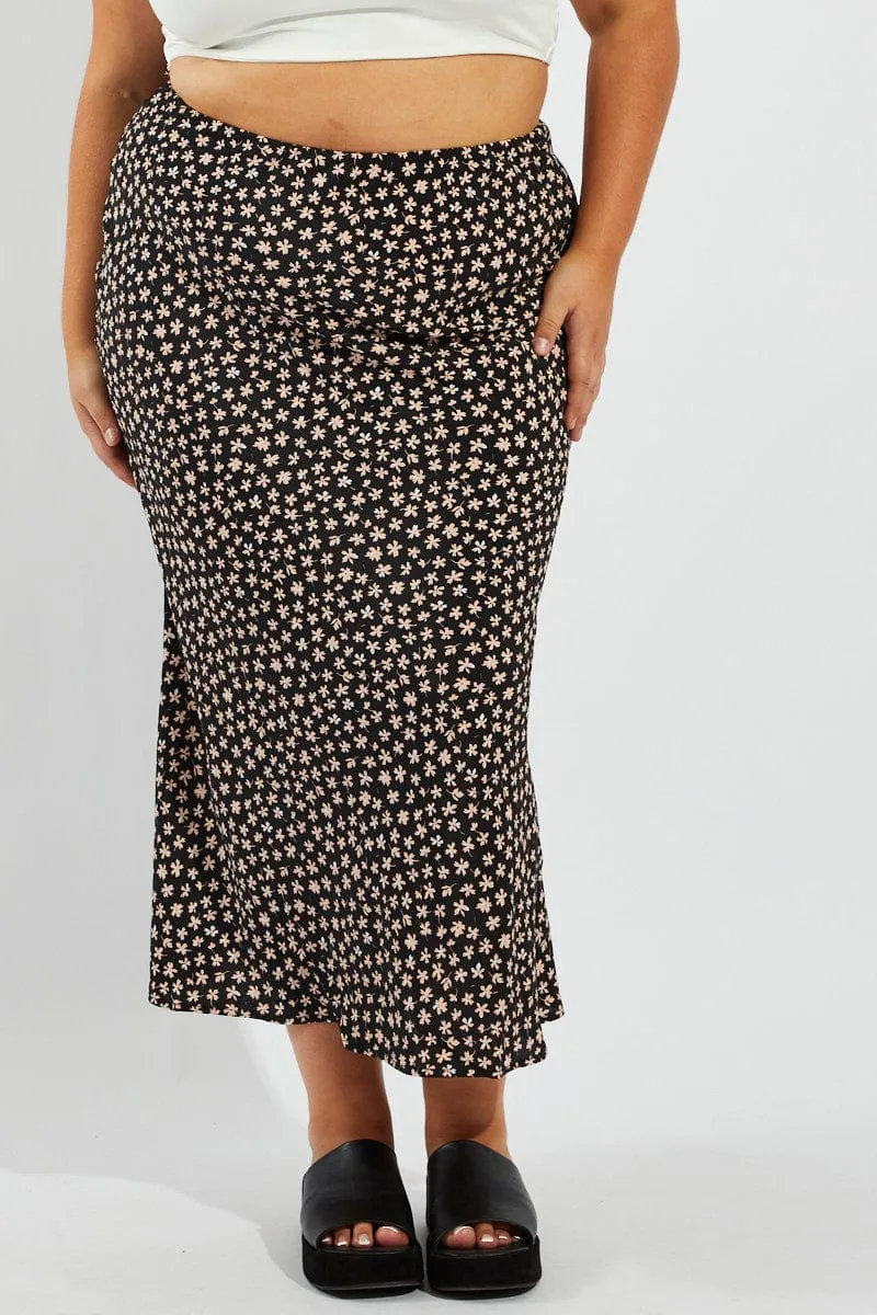 Black Ditsy Maxi Slip Skirt