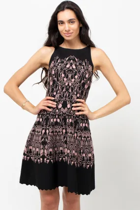 BLACK PINK DETAIL PRINT DRESS