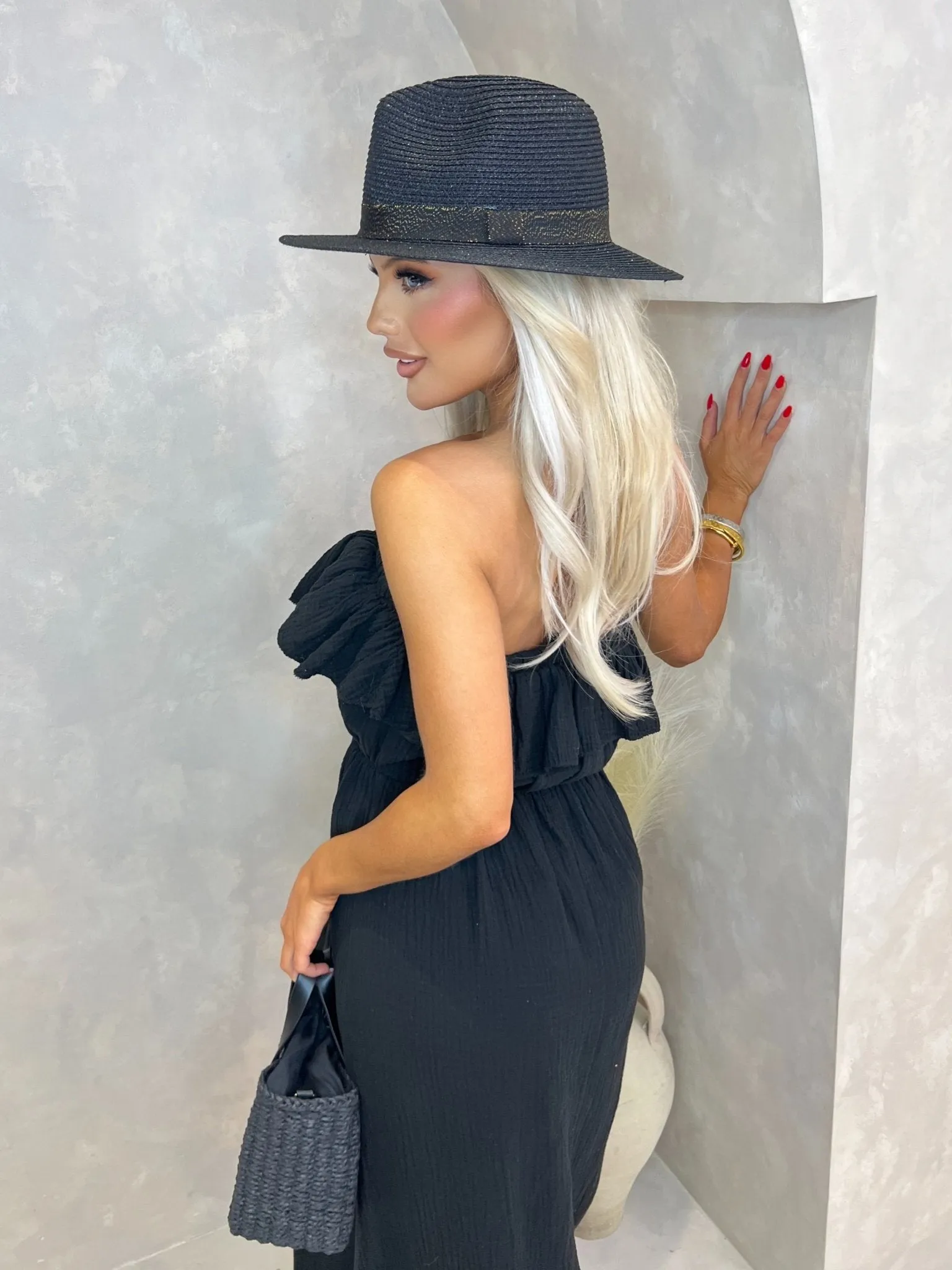 Black Santorini Bardot Maxi Dress