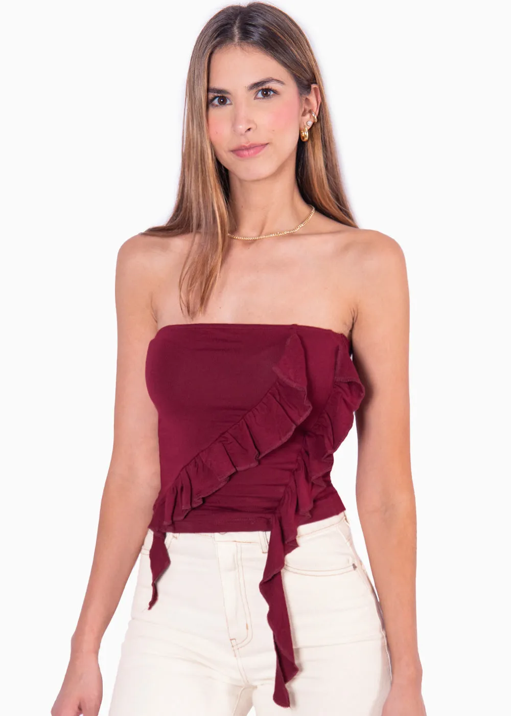 Blusa strapless con boleros - PALMINA