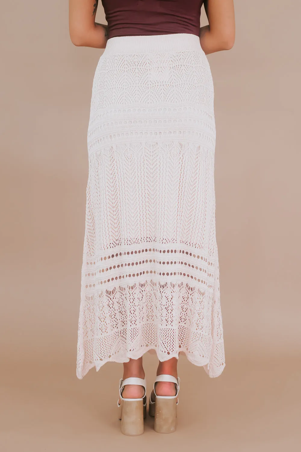 Boho Crochet Woven Maxi Skirt, Khaki