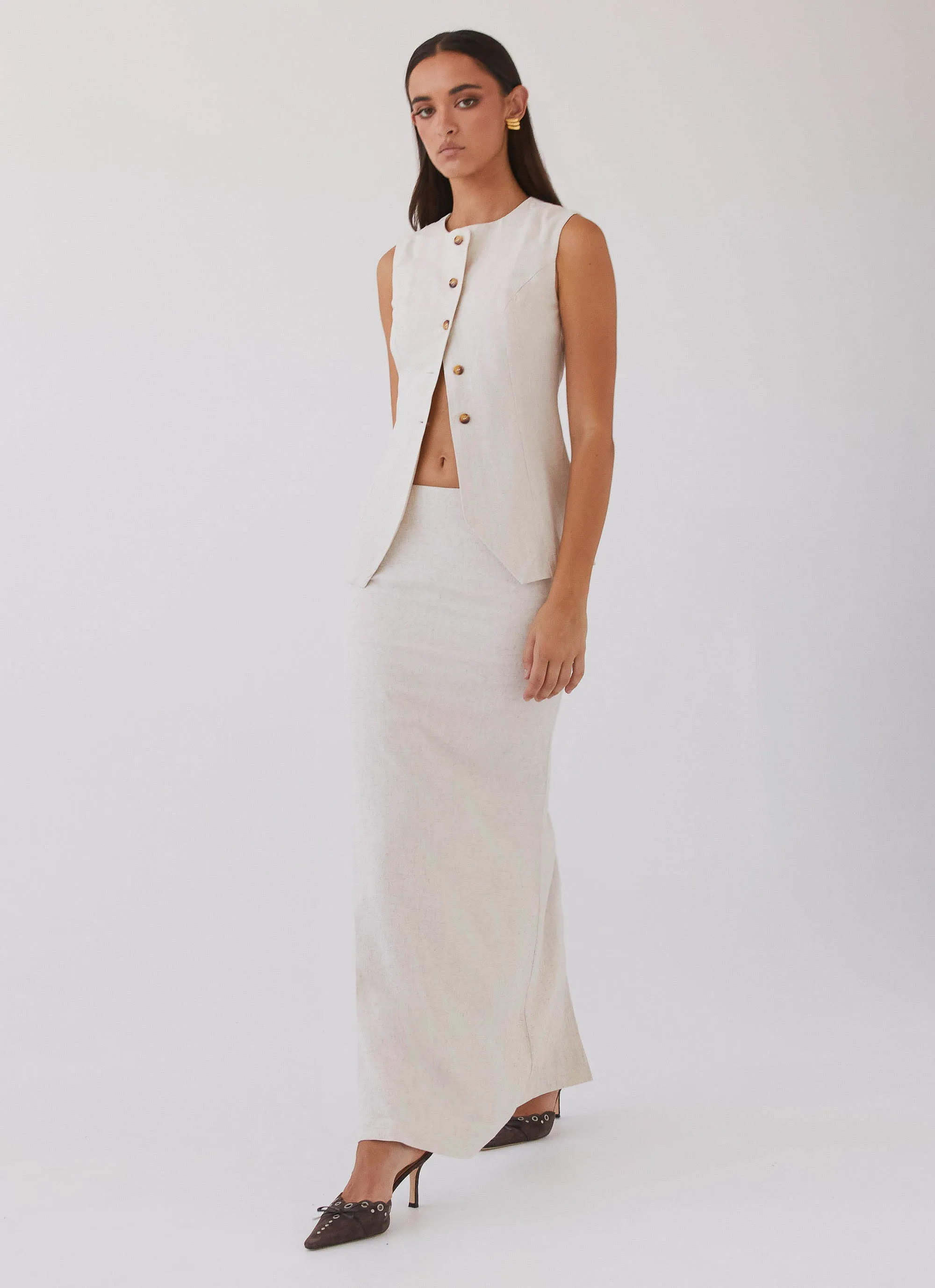 Born For Bordeaux Linen Maxi Skirt - Oatmeal