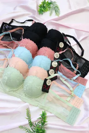 BRA STRAPLESS DE ENCAJE Y MESH COLORES PASTEL PI1422B