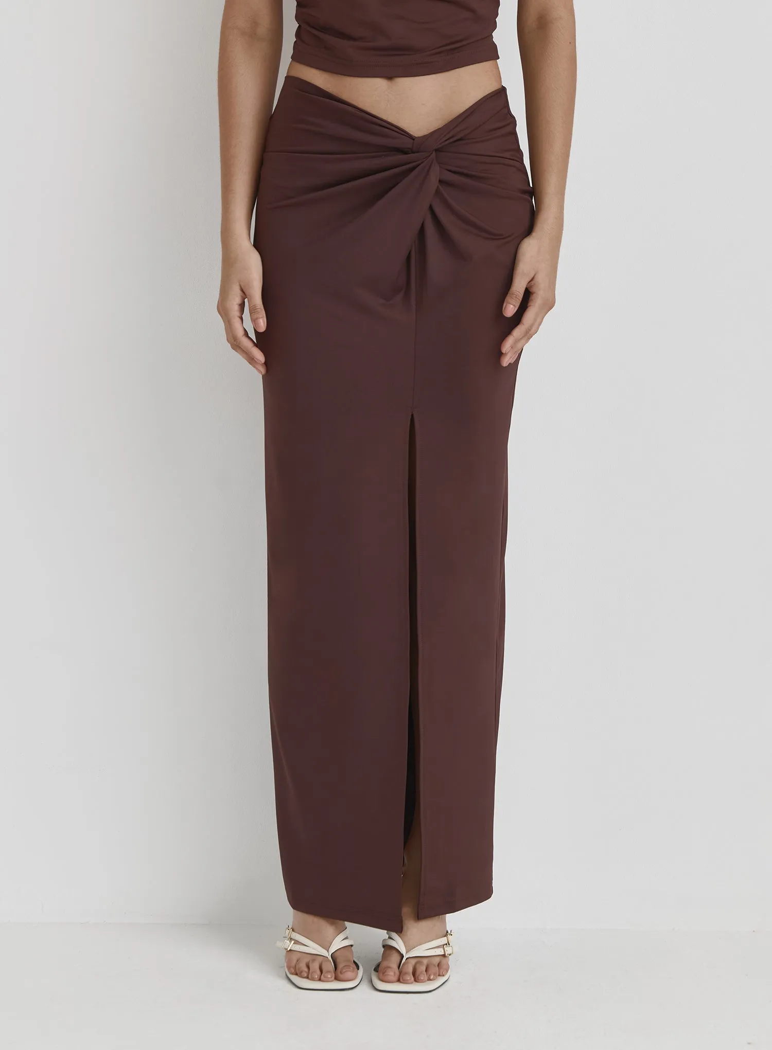 Brown Gather Detail Maxi Skirt- Noemi