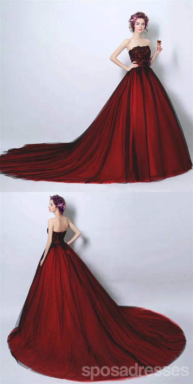 Burgundy A-line Sweetheart Sleeveless Long Prom Dresses Online,12641