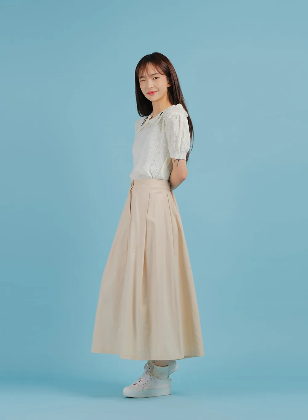 Button Back Banded Maxi Skirt BA22