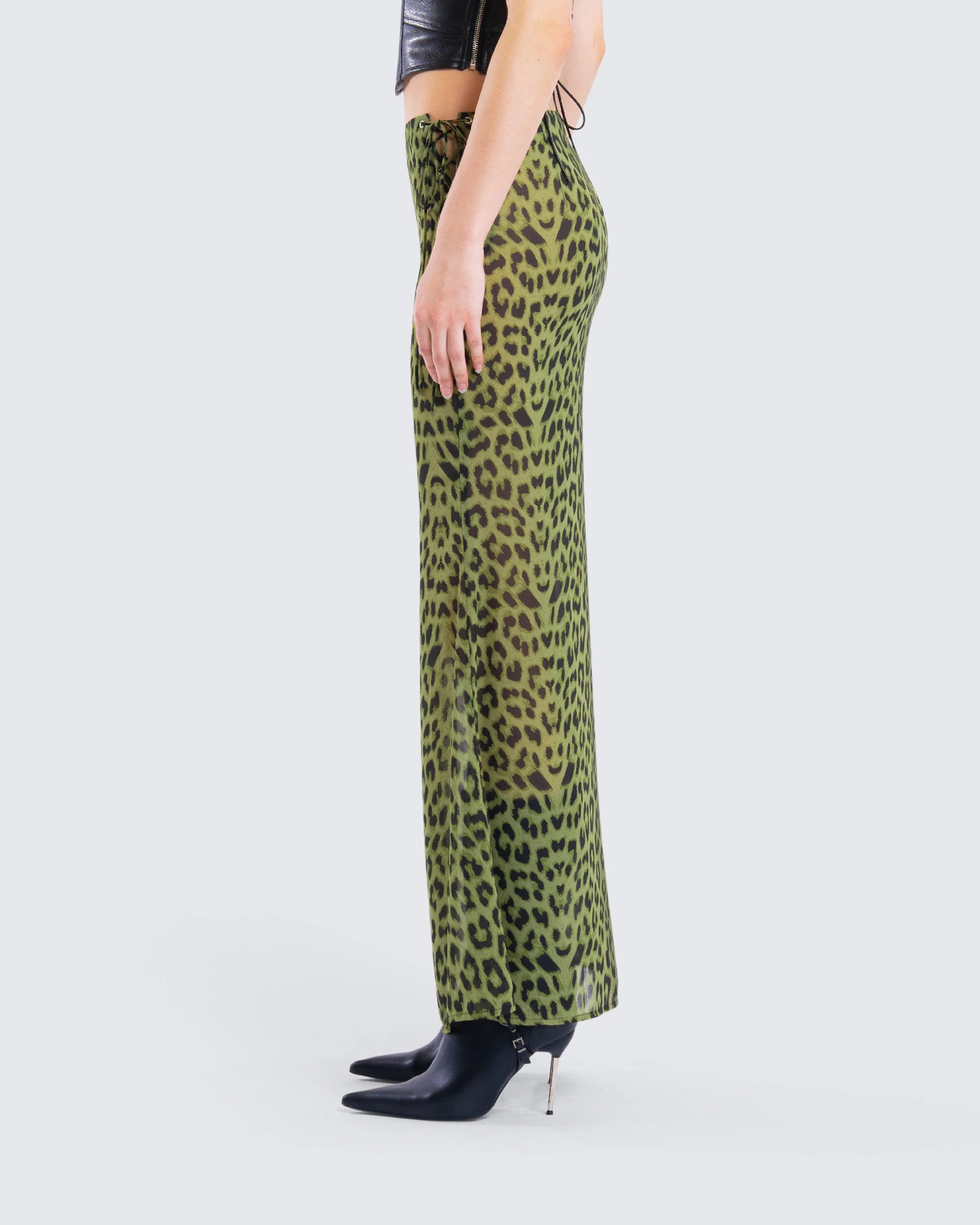 Calista Lime Leopard Maxi Skirt