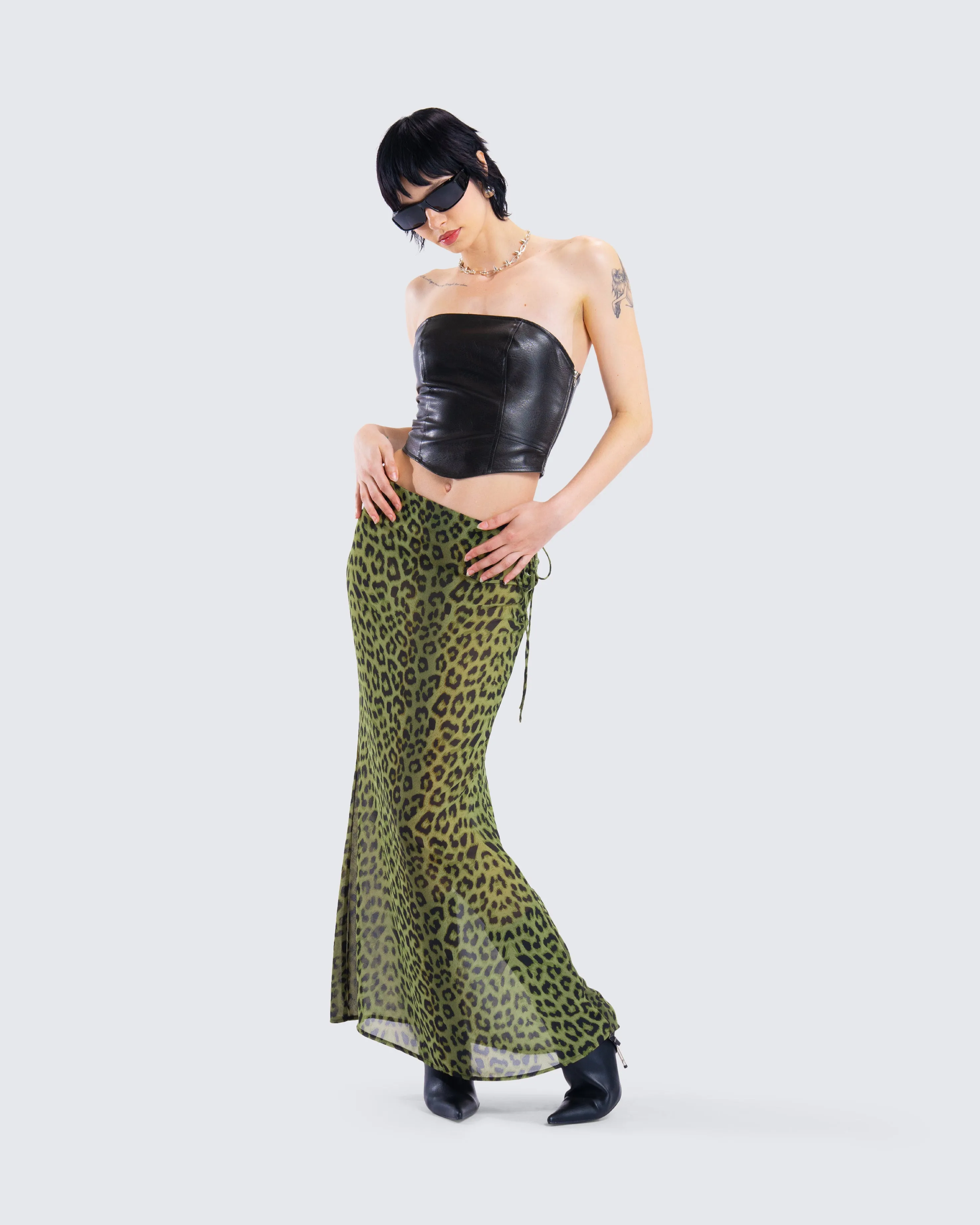 Calista Lime Leopard Maxi Skirt