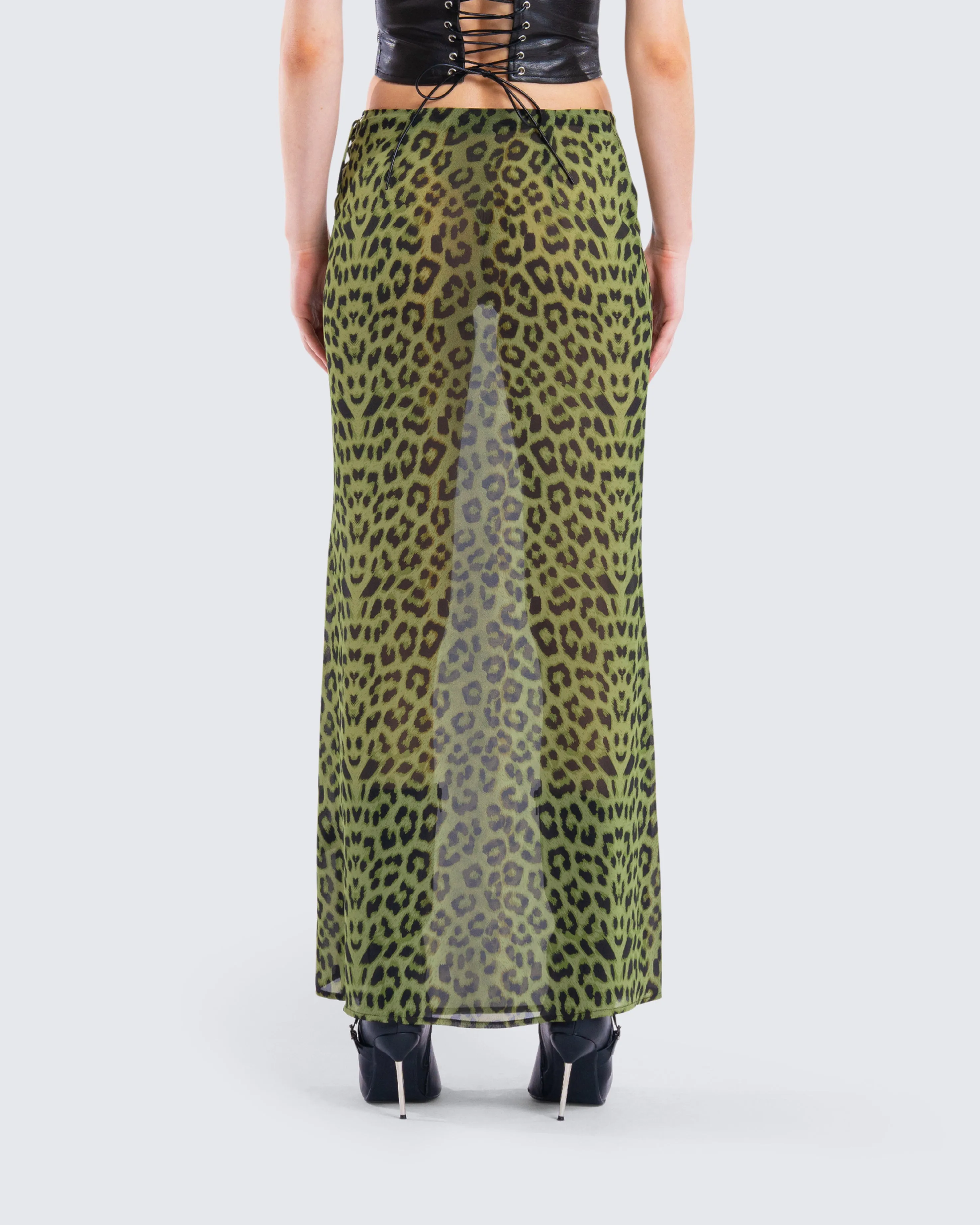 Calista Lime Leopard Maxi Skirt