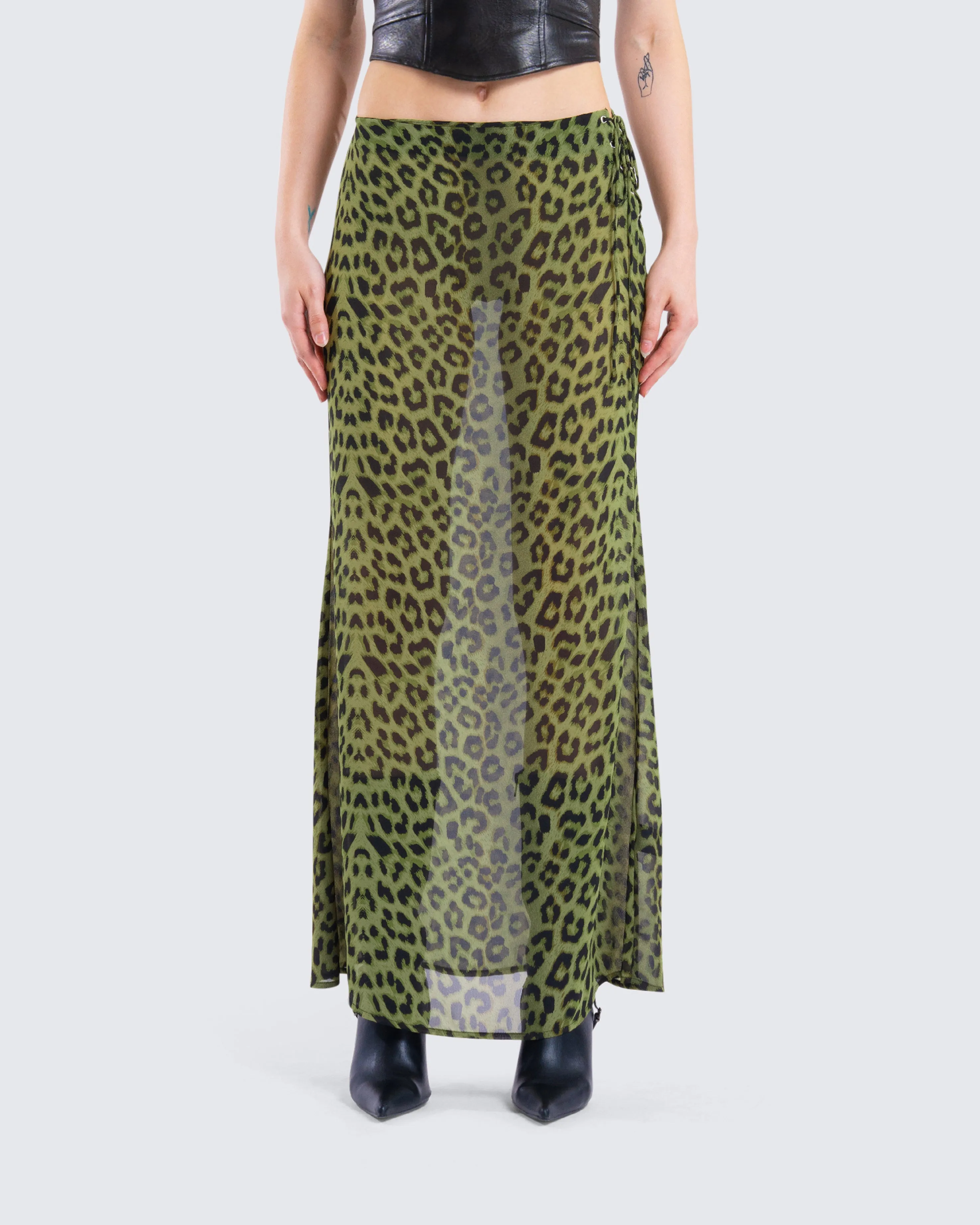 Calista Lime Leopard Maxi Skirt