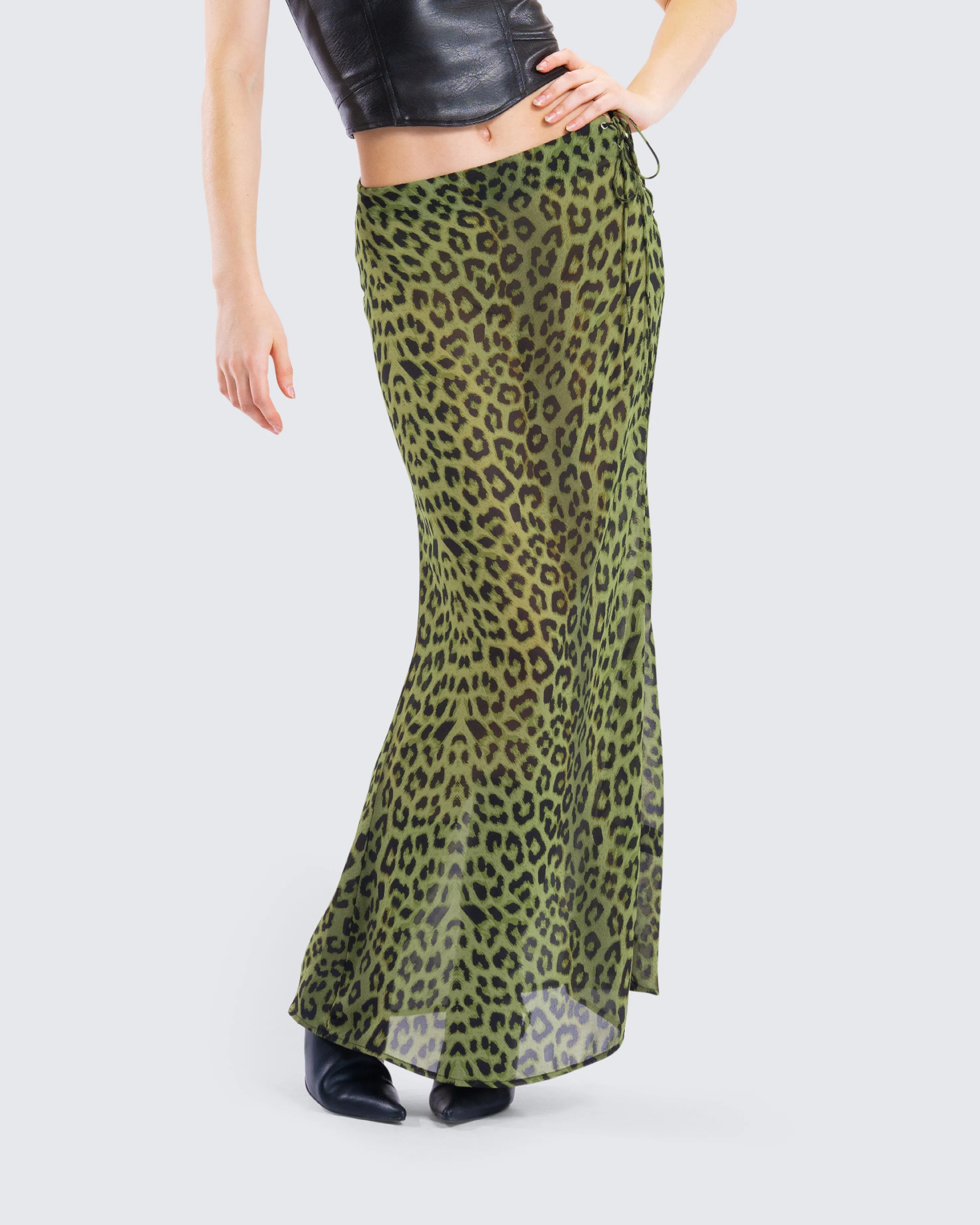 Calista Lime Leopard Maxi Skirt