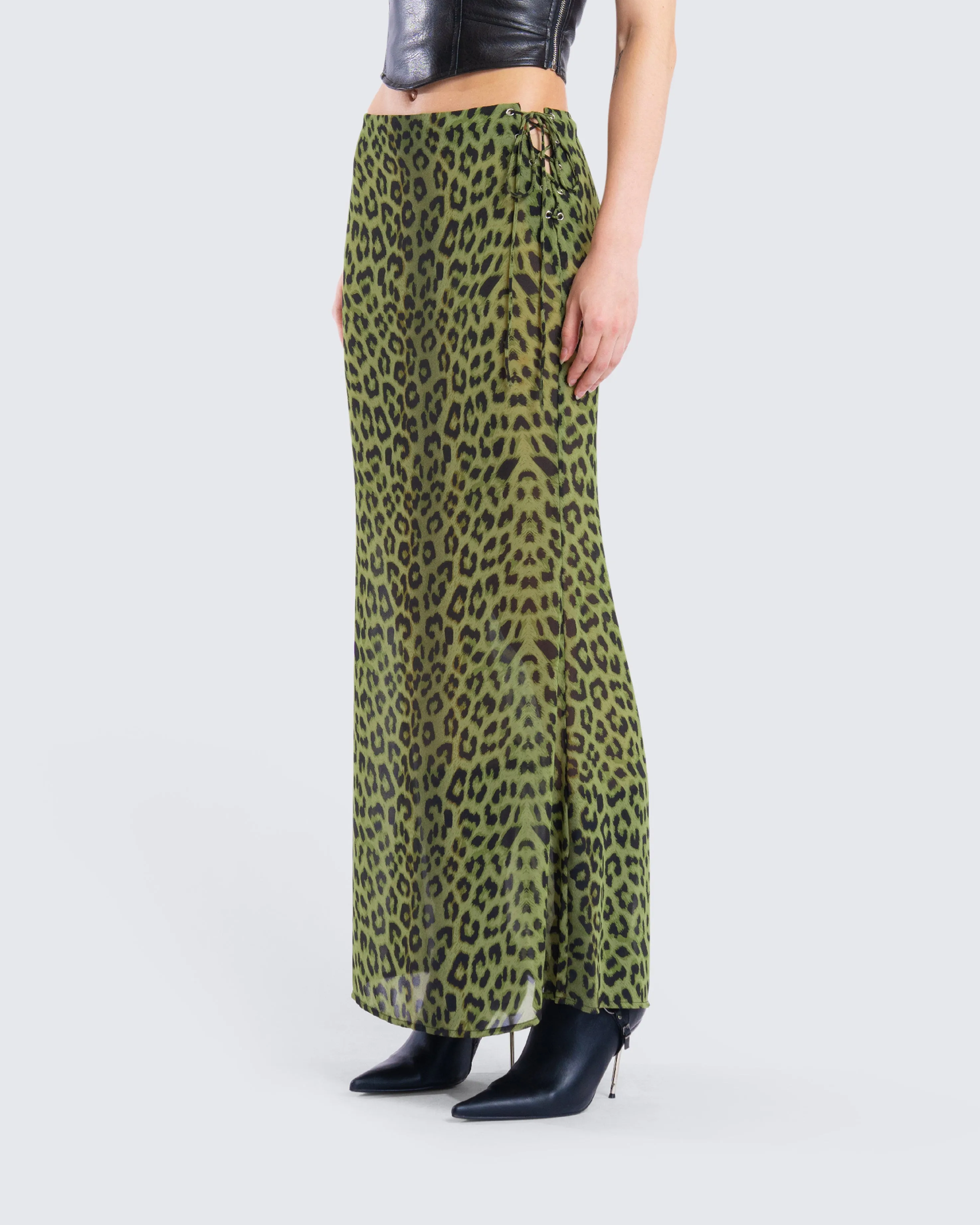 Calista Lime Leopard Maxi Skirt