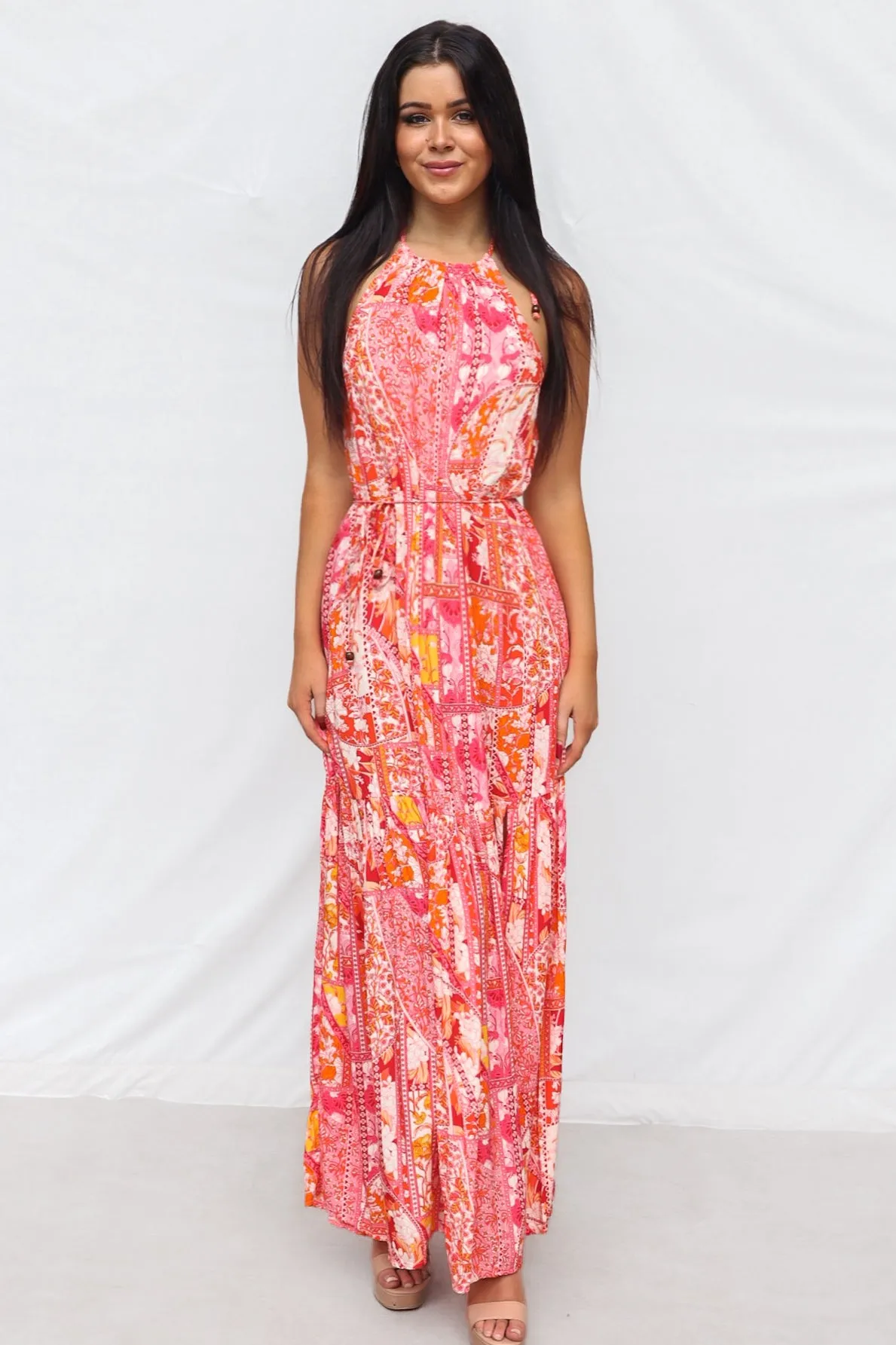 Calypso Maxi Dress - Pink Print