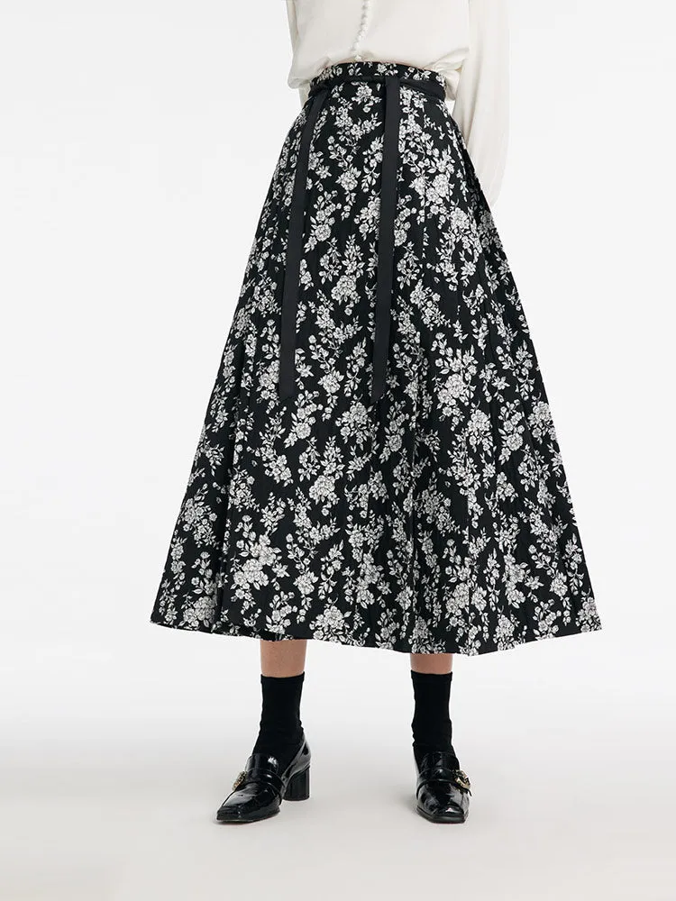 Camellia Jacquard Pleated Women Mamianqun With Bottomed Skirt