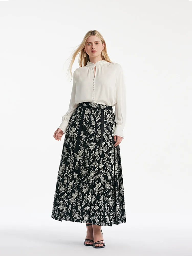 Camellia Jacquard Pleated Women Mamianqun With Bottomed Skirt