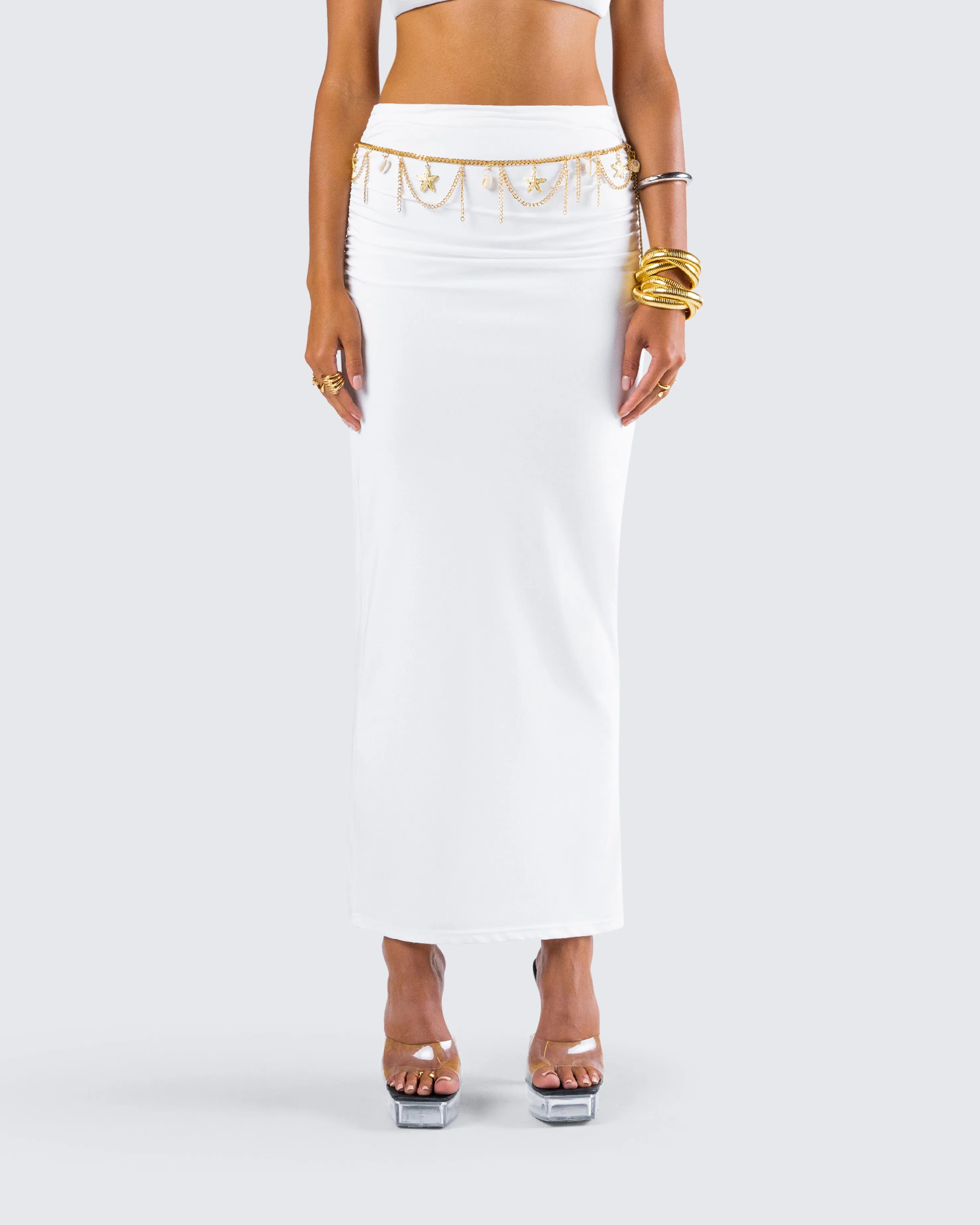 Cerelina White Jersey Maxi Skirt