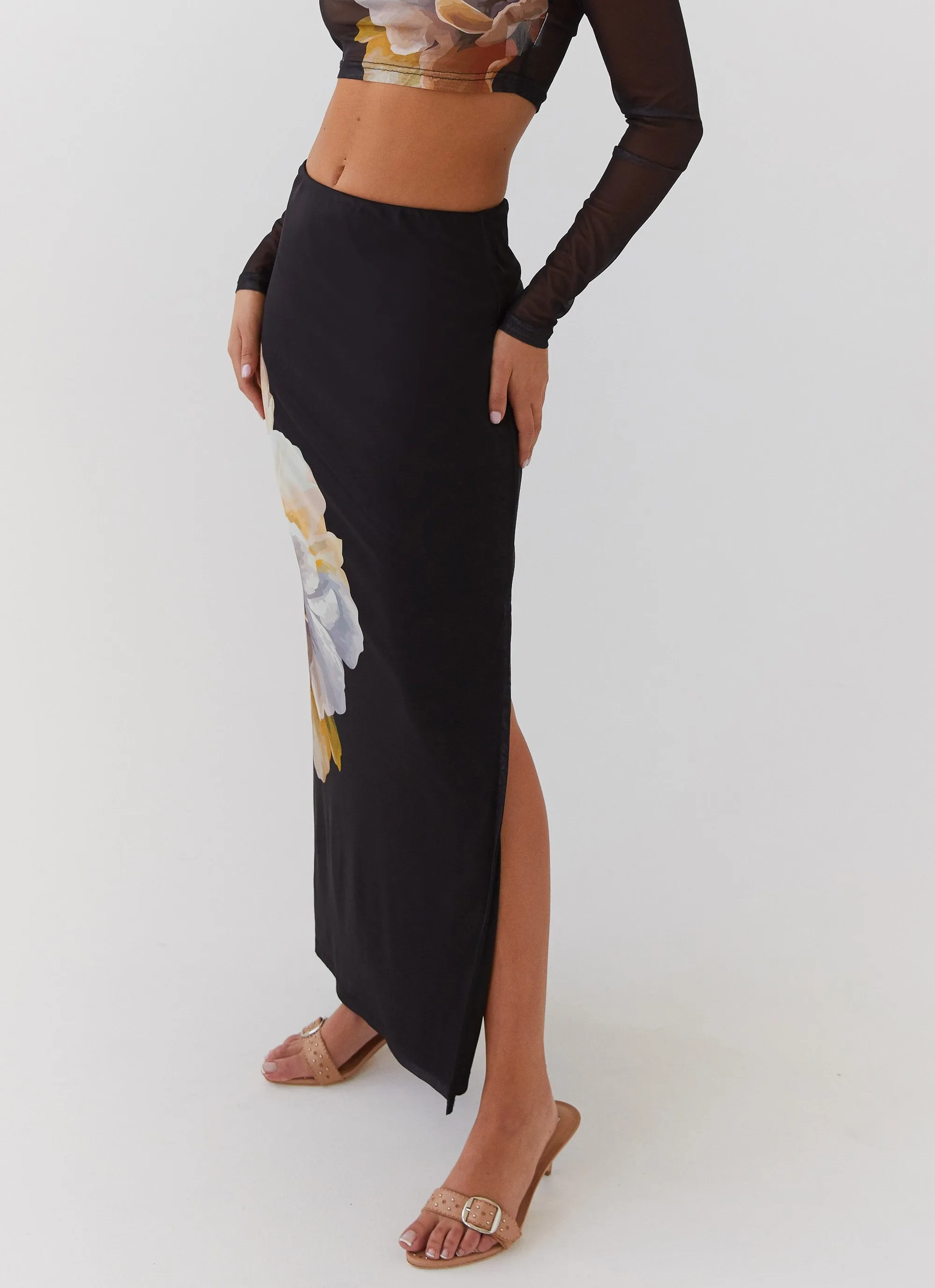 Chain Reaction Mesh Maxi Skirt - Black Orchid