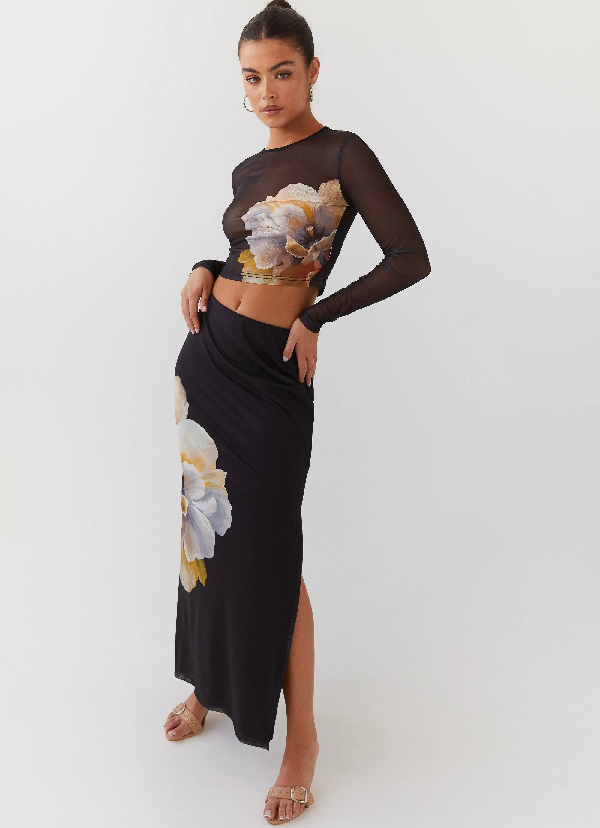 Chain Reaction Mesh Maxi Skirt - Black Orchid