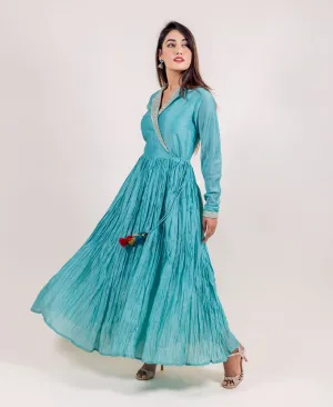 Chanderi Blue Flared Dress