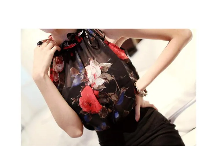 CHIFFON HALTER FLORAL BLOUSE