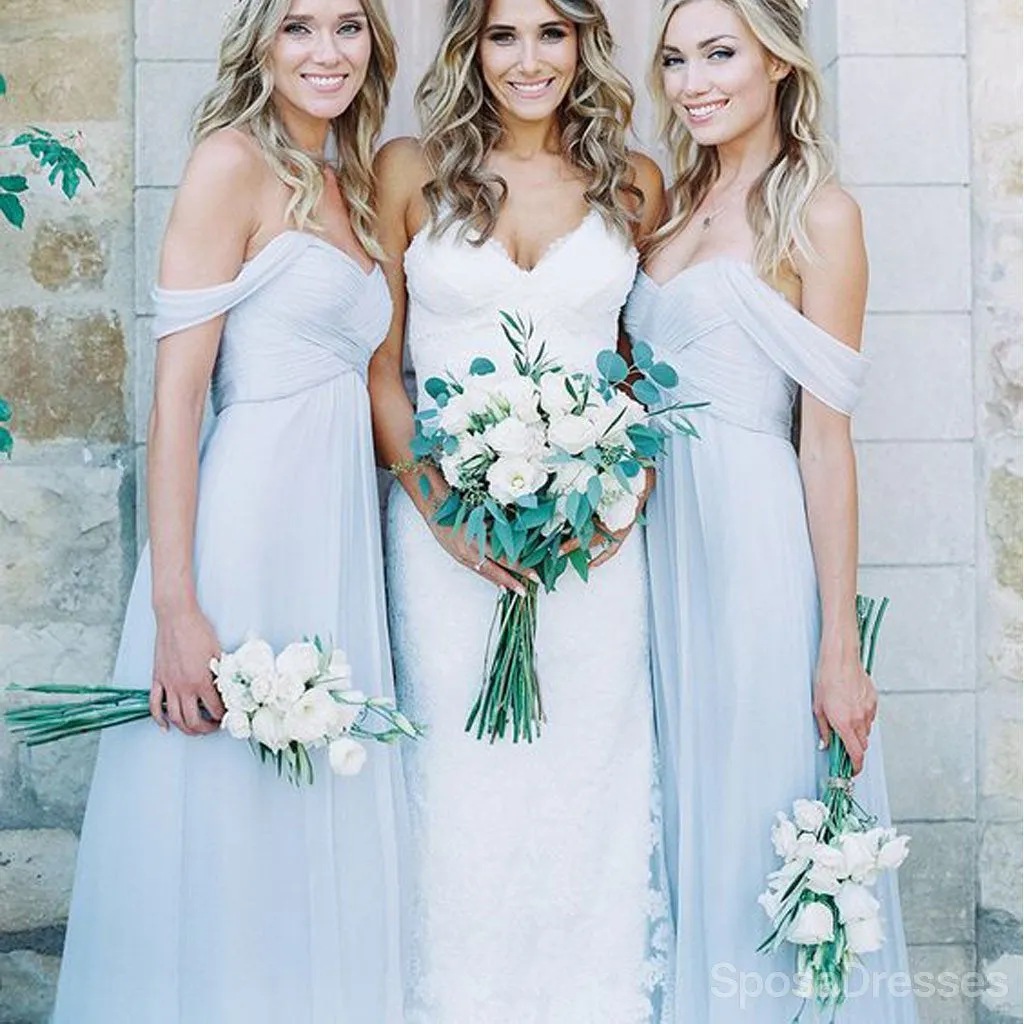 Chiffon Light Blue Sexy A Line Floor-Length Cheap Bridesmaid Dresses, WG104