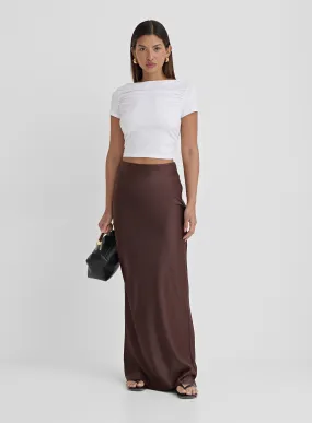 Chocolate Brown Satin Maxi Skirt- Novah