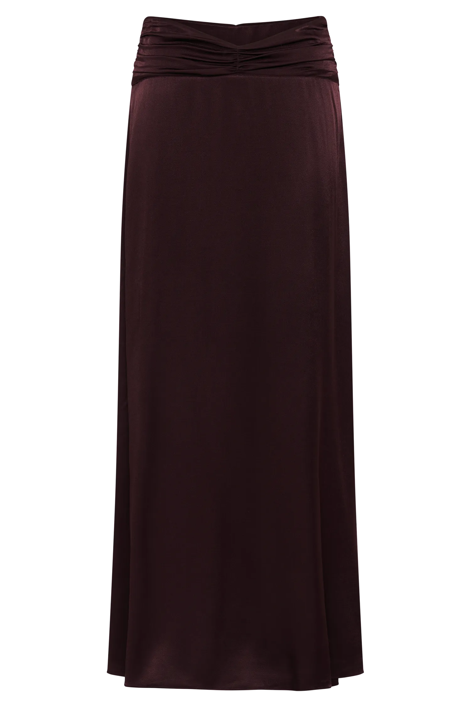 Clara Satin Ruched Maxi Skirt - Plum