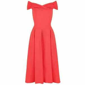 Coral Pink Crossover Vintage Bardot 50s Swing Dress