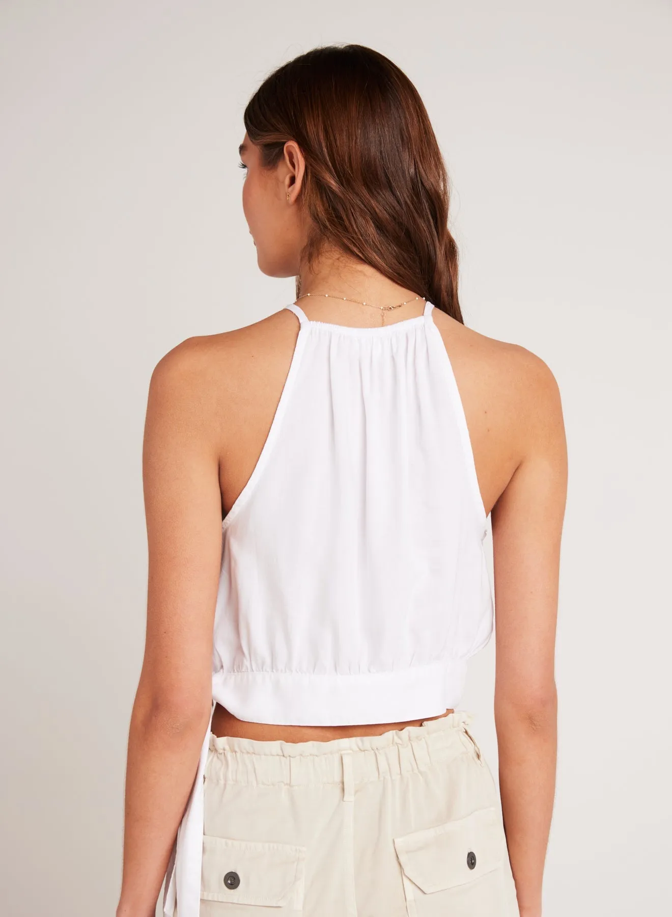 Cropped Side Tie Halter - White