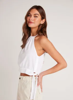 Cropped Side Tie Halter - White