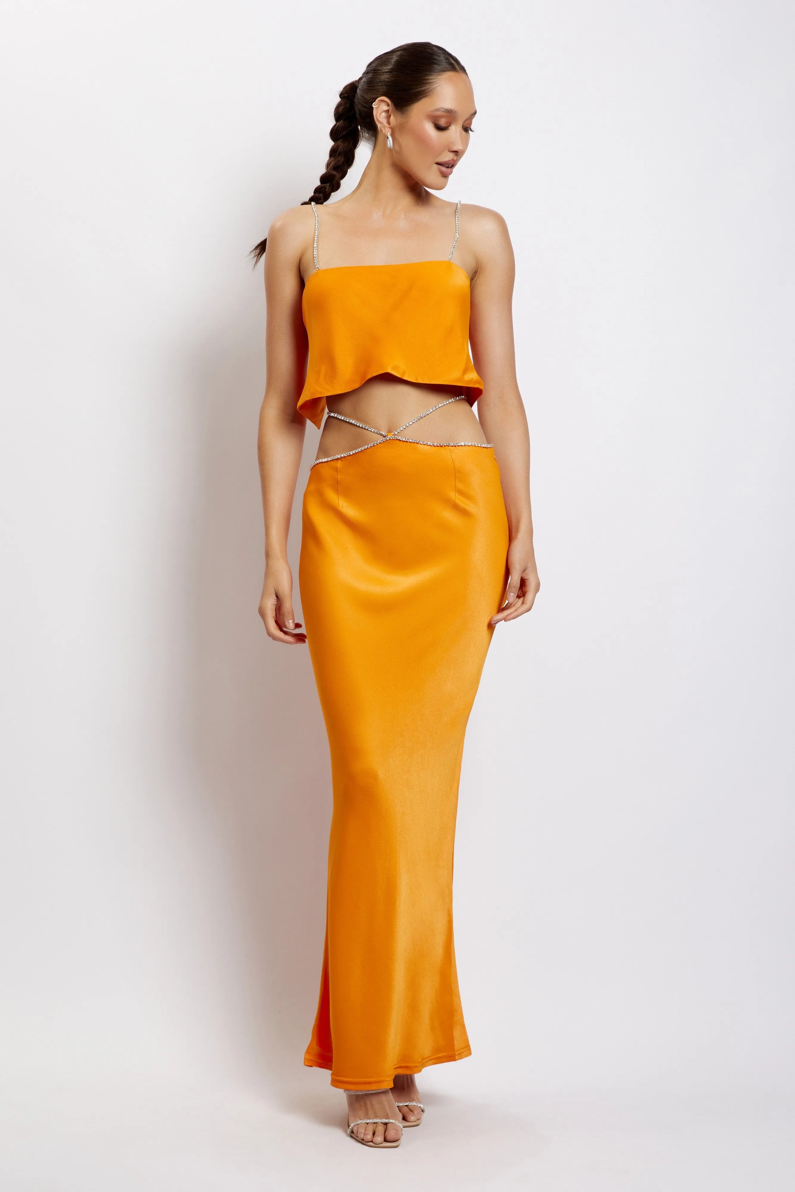 Dayana Diamante Maxi Skirt - Mandarin