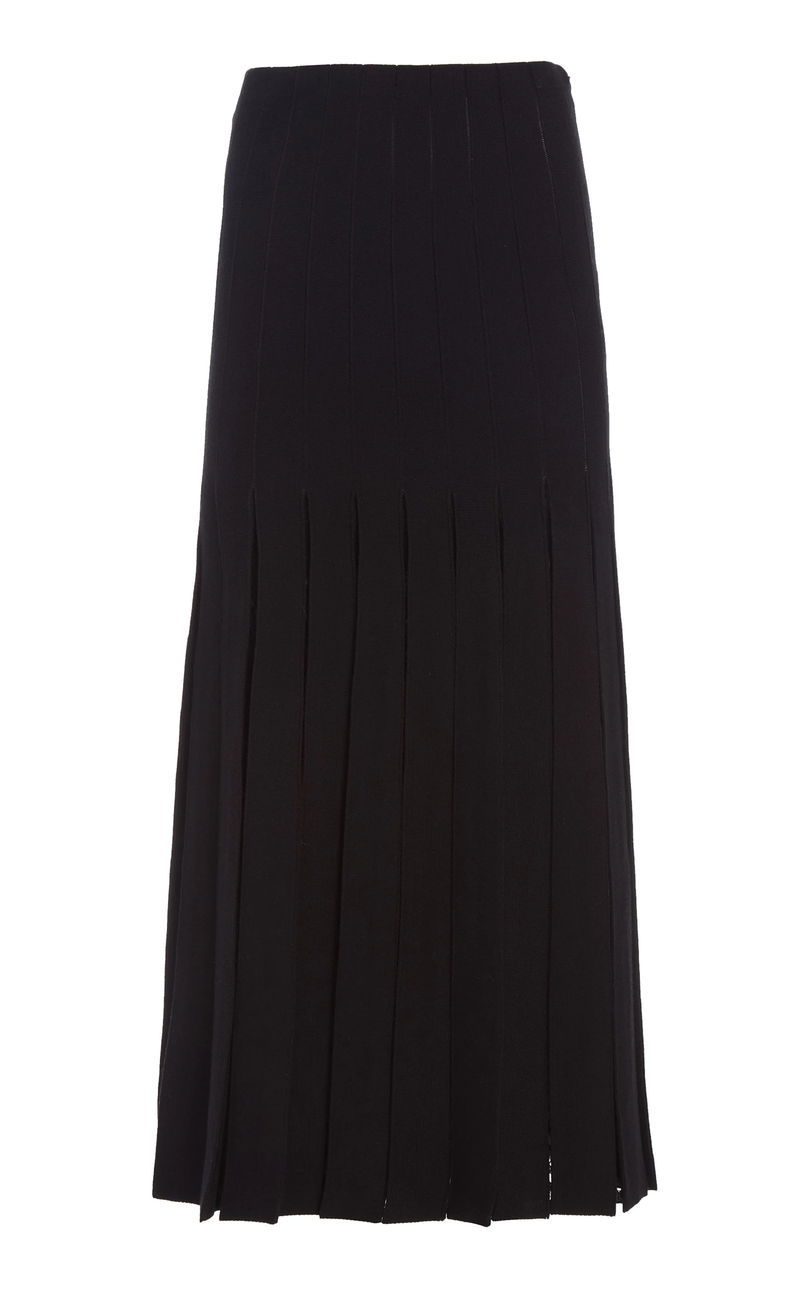 Debutante Knit Pleated Skirt in Black Merino Wool