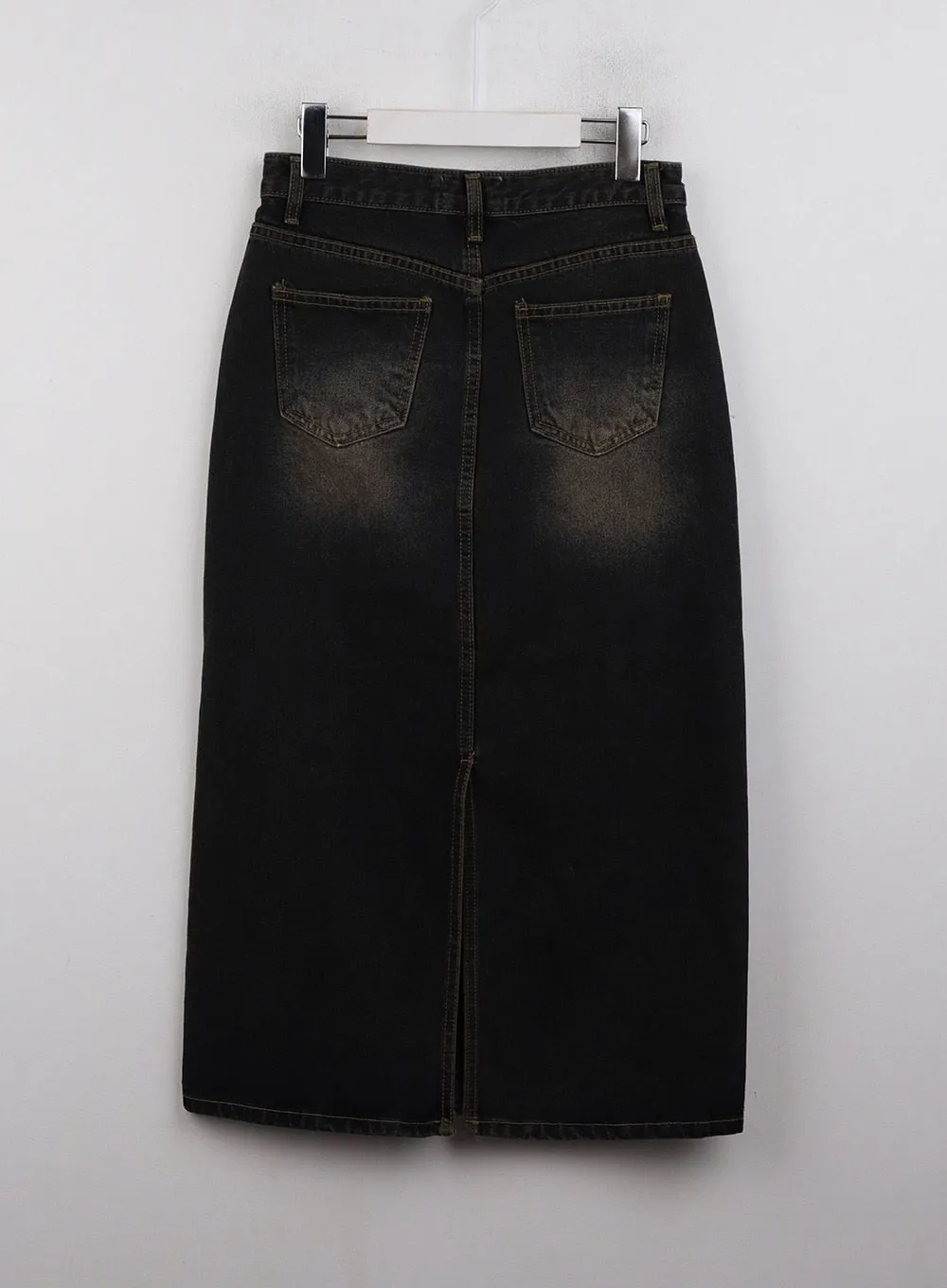 Denim Mid Waist Pocket Maxi Skirt CJ411