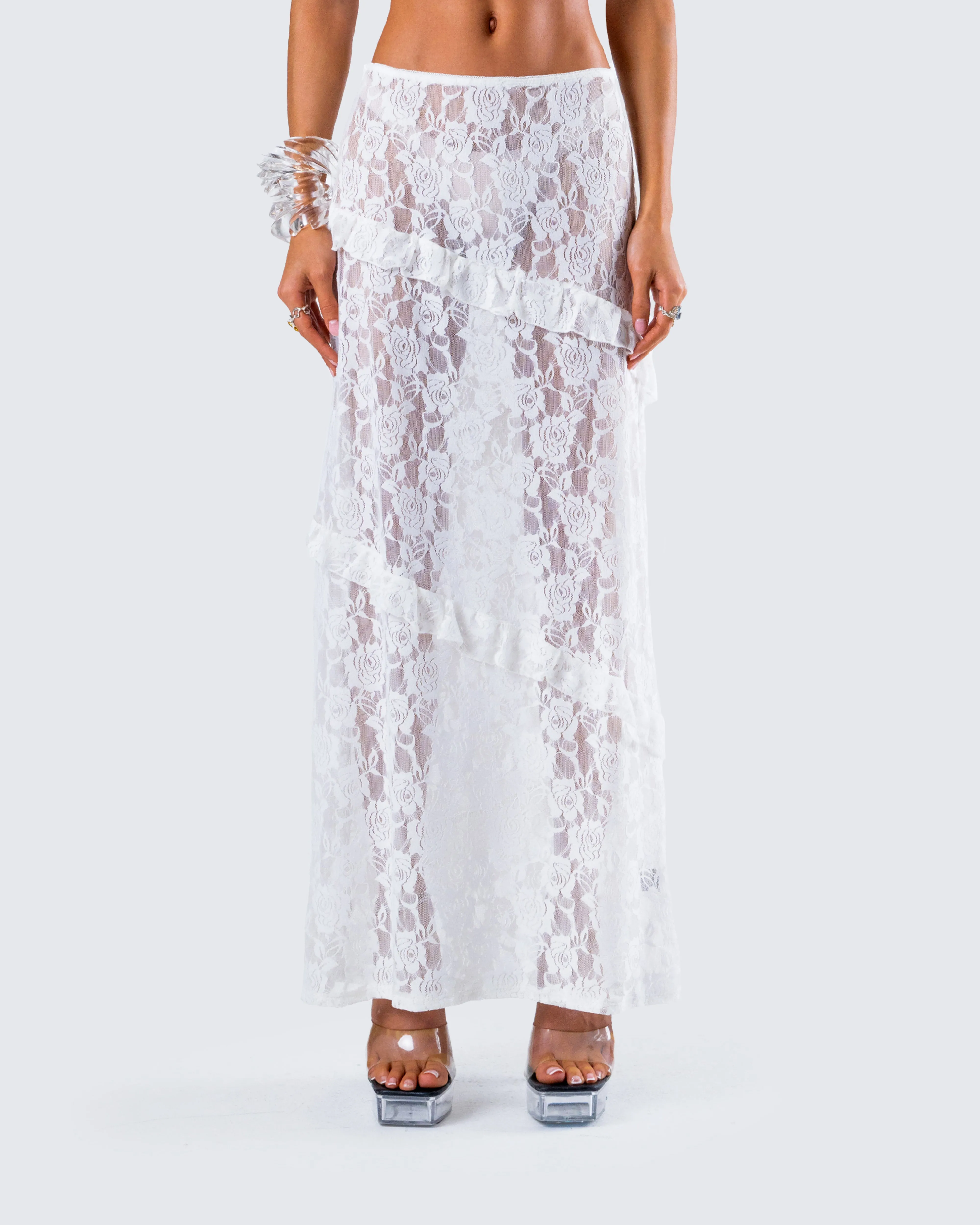 Denise White Lace Maxi Skirt