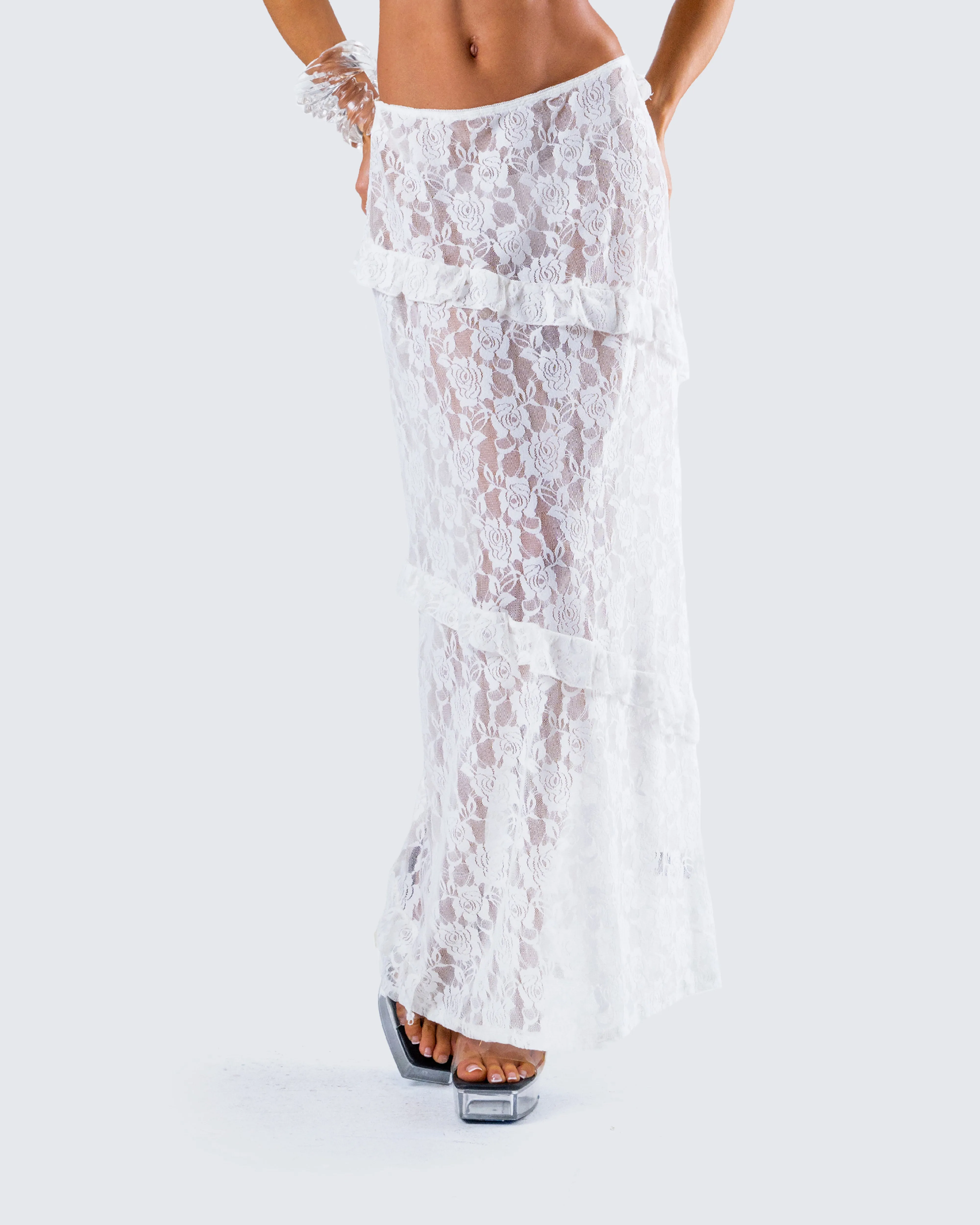 Denise White Lace Maxi Skirt